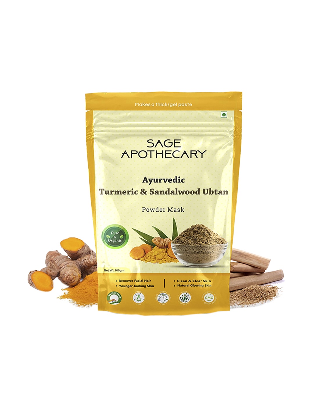 

SAGE APOTHECARY Ayurvedic Turmeric & Sandalwood Ubtan Powder Mask -100gm, Orange