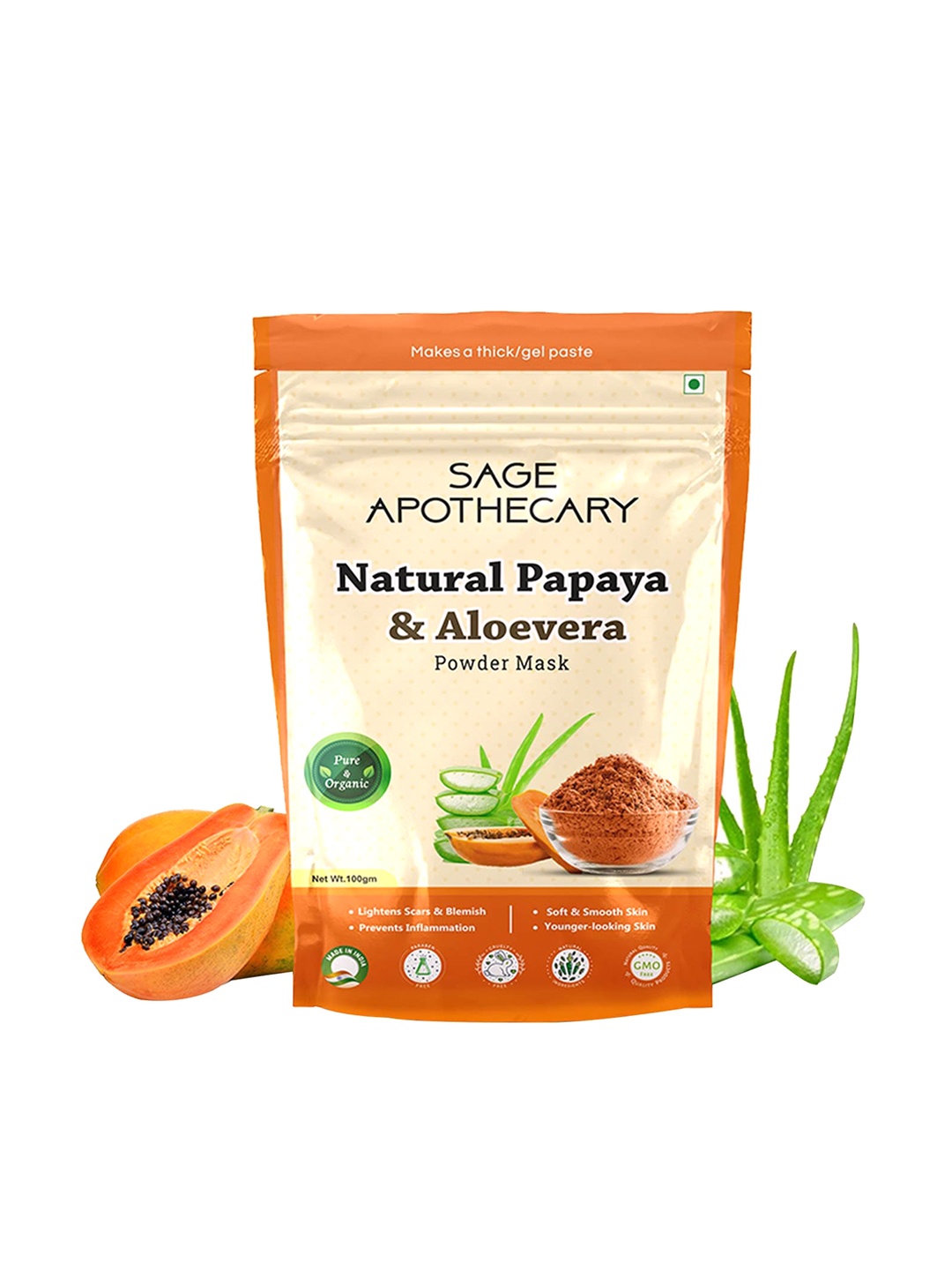 

SAGE APOTHECARY Natural Papaya & Aloevera Powder Mask 100gm, White