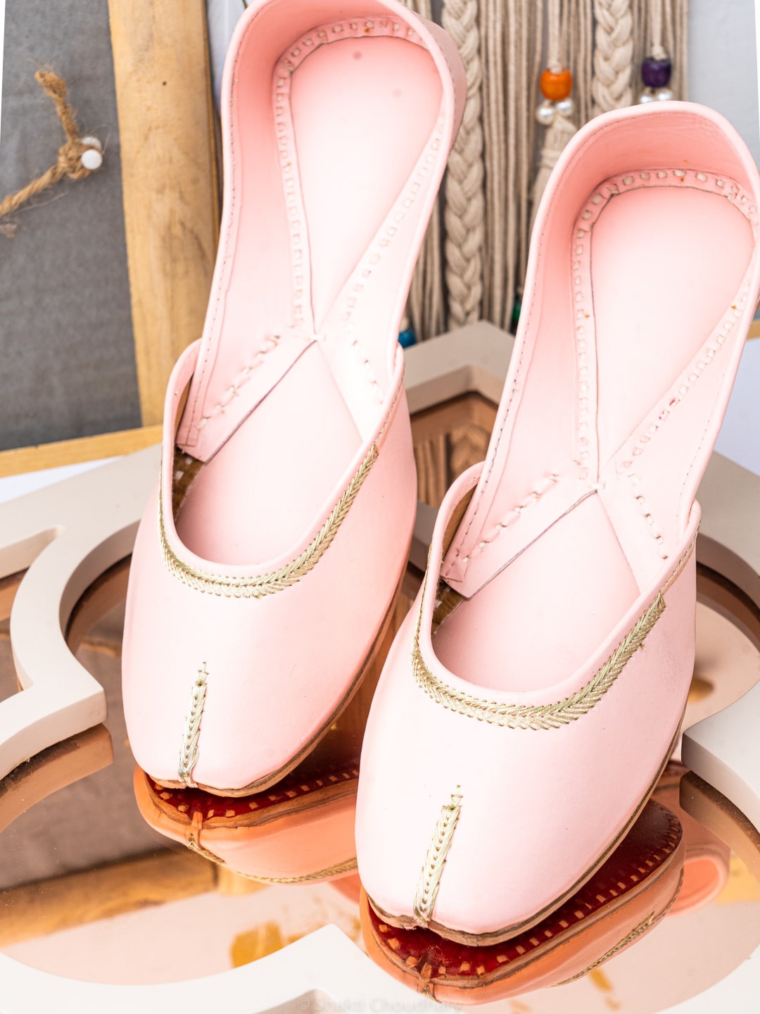 

NR By Nidhi Rathi Women Pink Embellished Mojaris Flats