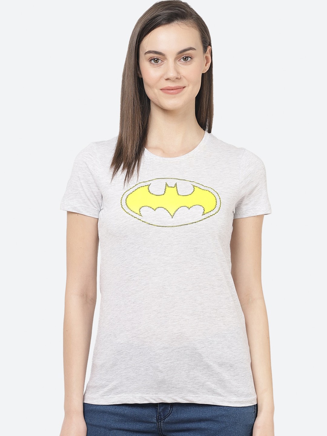 

Free Authority Women Grey Batman Printed Applique T-shirt