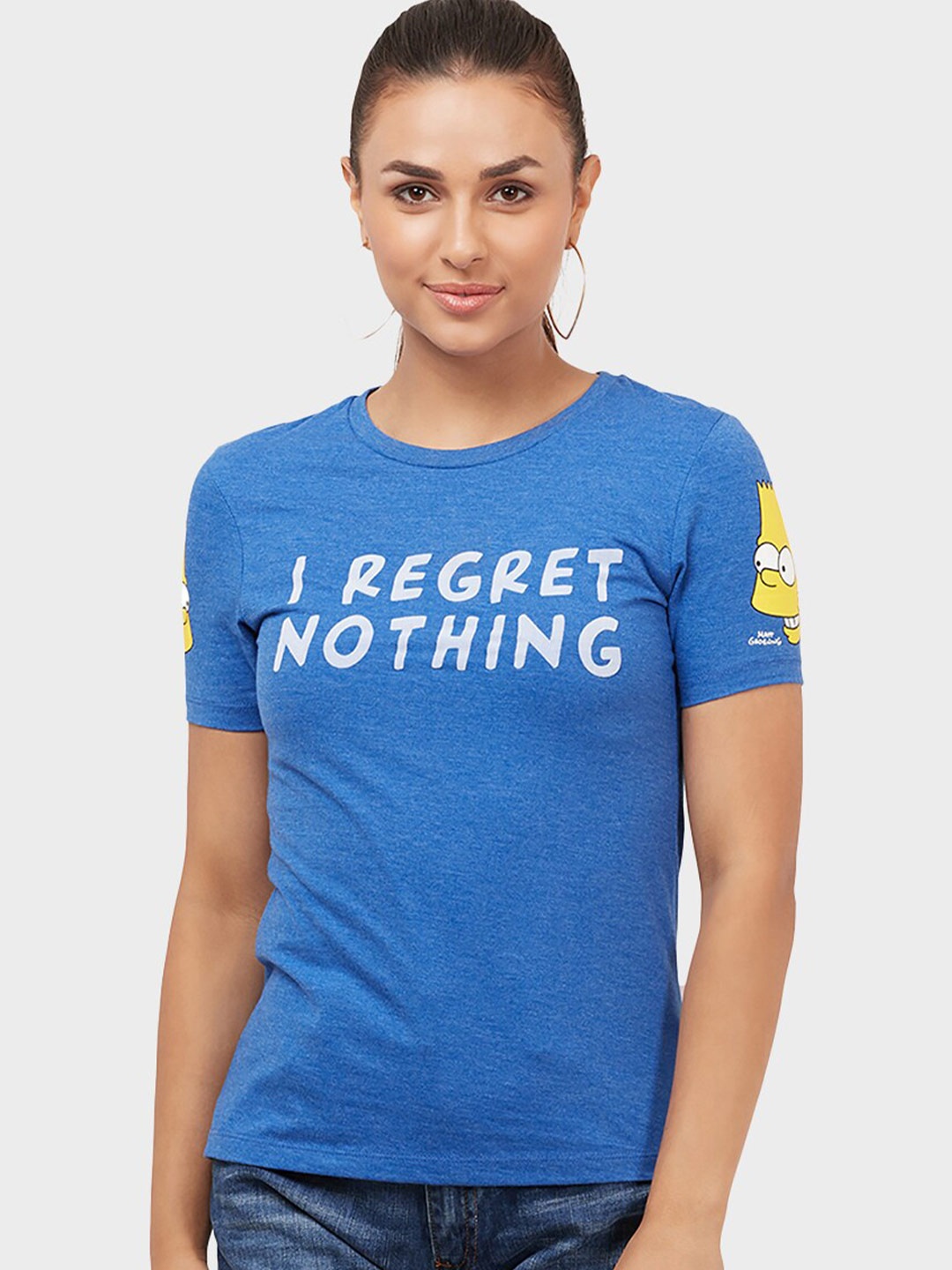 

Free Authority The Simpsons Featured Women Blue Typography Printed T-shirt