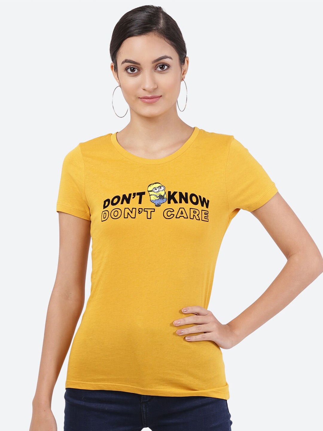 

Free Authority Women Yellow Typography Minions Printed T-shirt