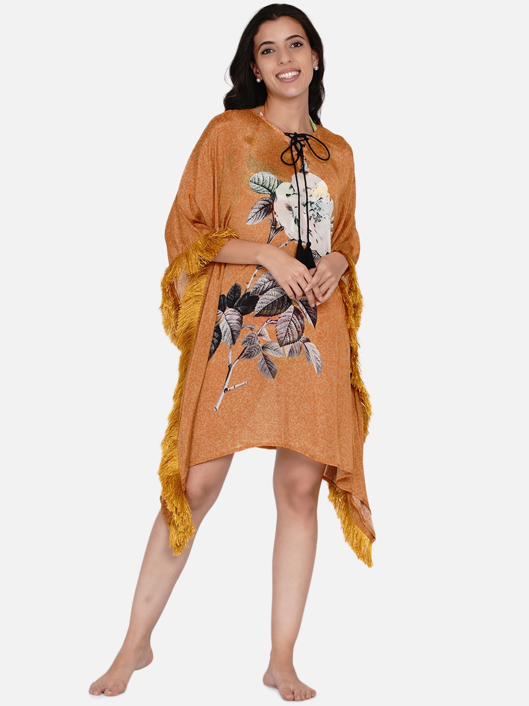 

The Kaftan Company Women Printed Kaftan Cover up Dress, Mustard