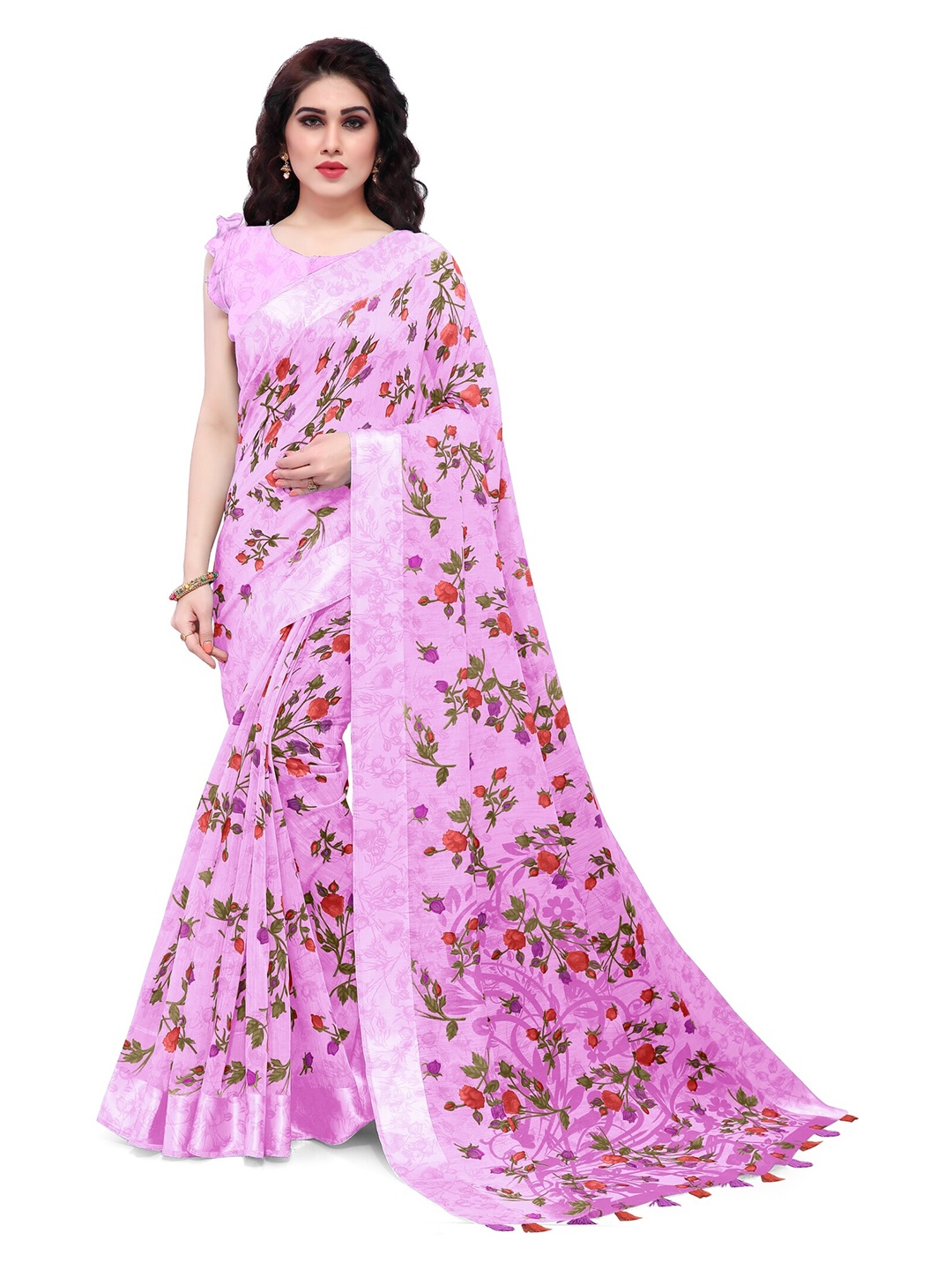 

KALINI Pink & Red Floral Bagh Saree