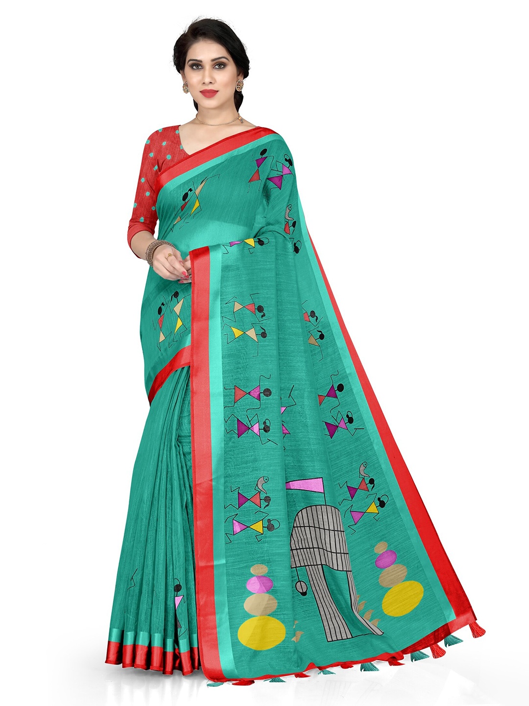 

KALINI Green & Red Warli Saree