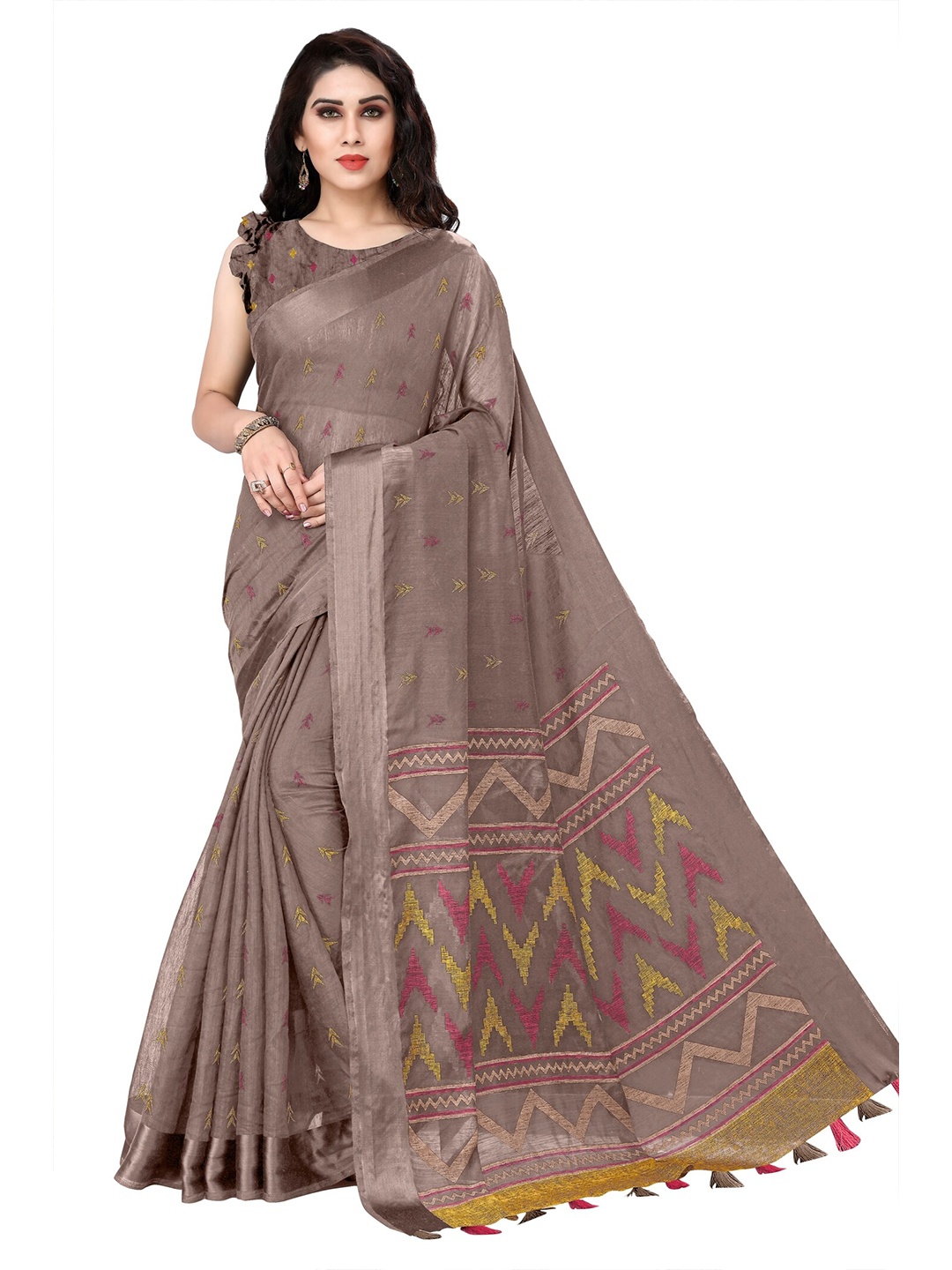 

KALINI Brown Woven Design Polycotton Saree