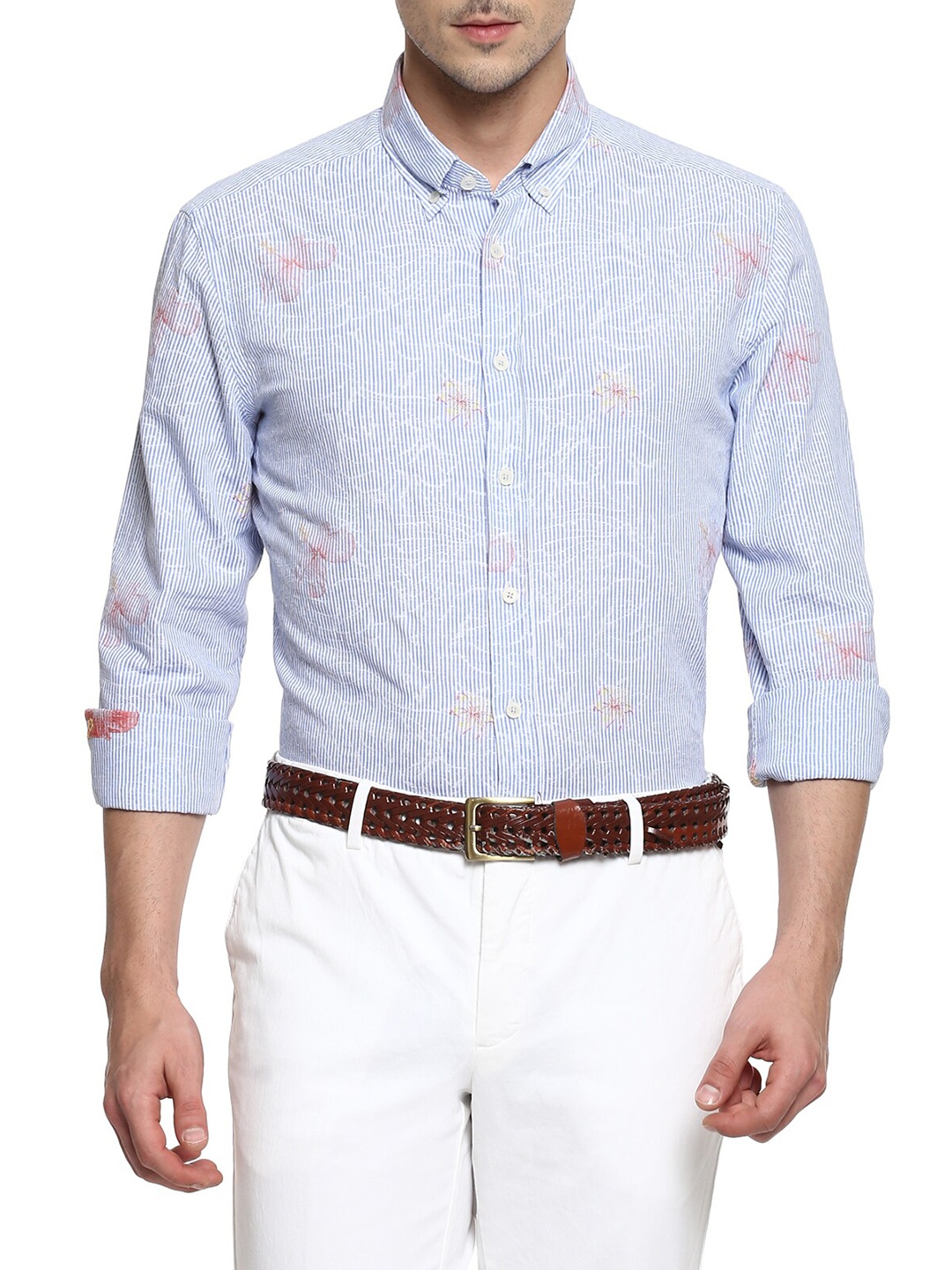

HACKETT LONDON Men Blue Floral Striped Formal Shirt