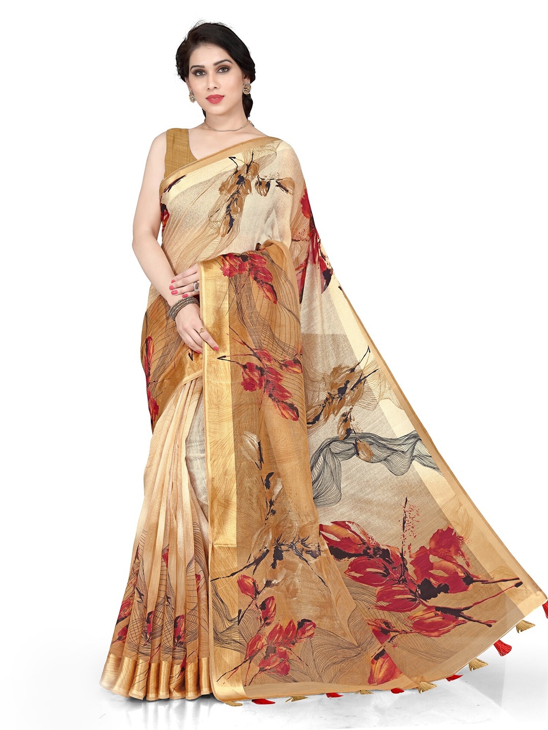 

KALINI Beige & Red Floral Saree