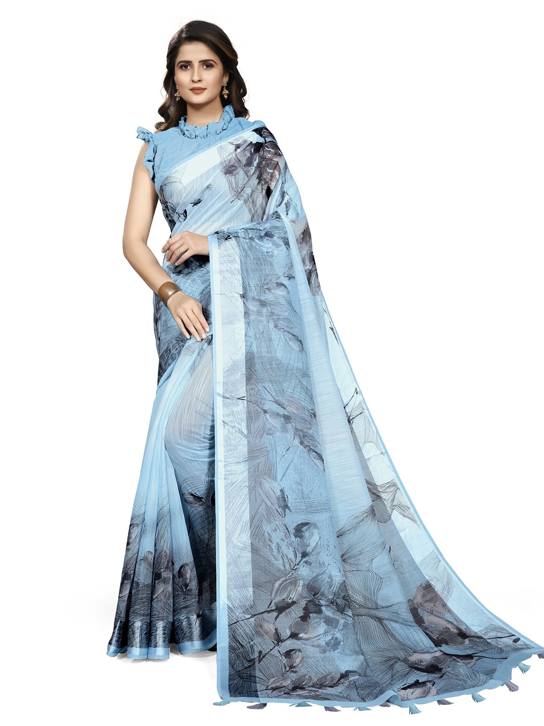 

KALINI Blue & Grey Floral Bagh Saree