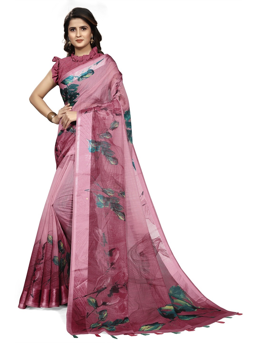 

KALINI Pink Floral Bagh Saree