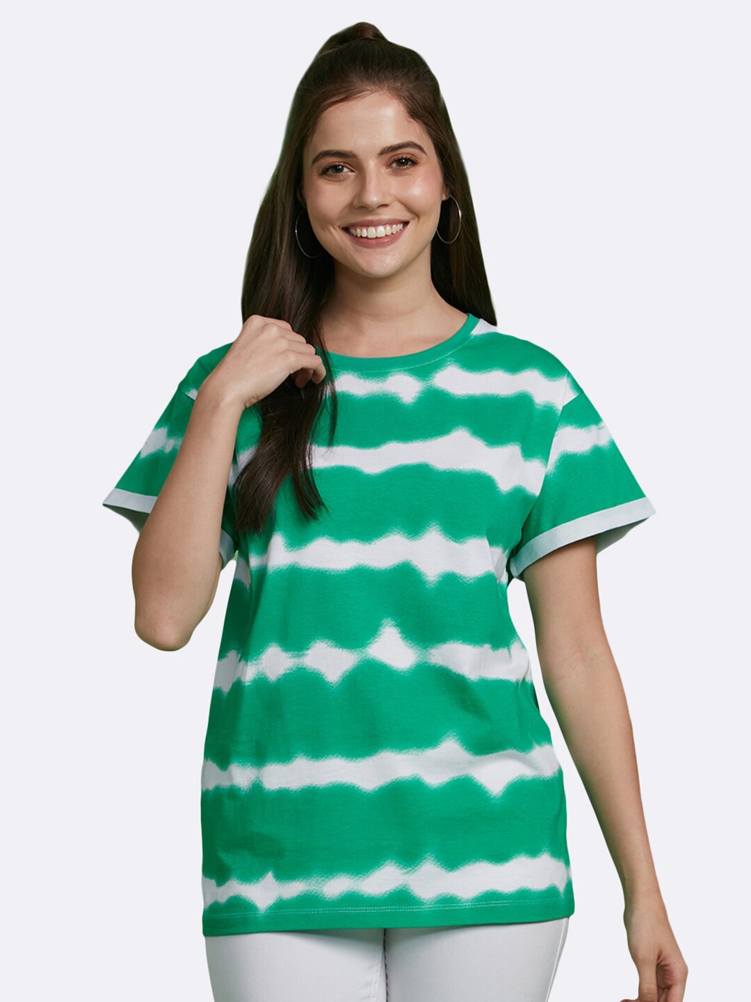 

Bewakoof Bubble Gum Tie & Dye Boyfriend T-shirt, Green