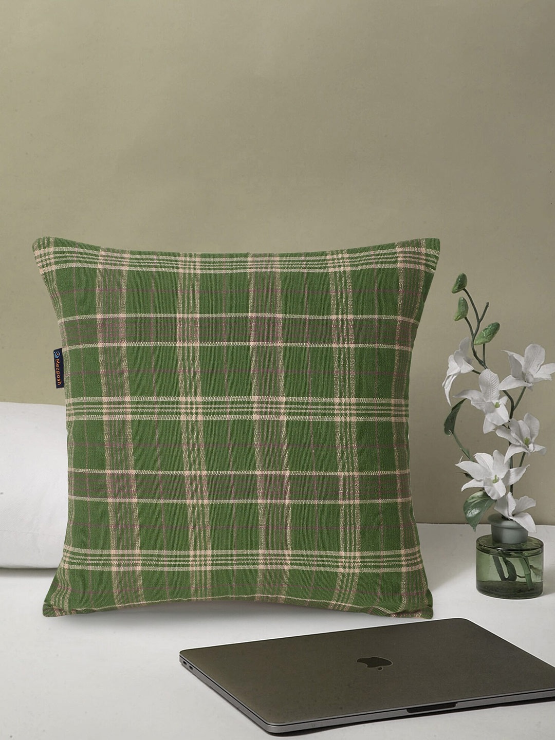 

Mezposh Green & Taupe Checked Square Cushion Covers