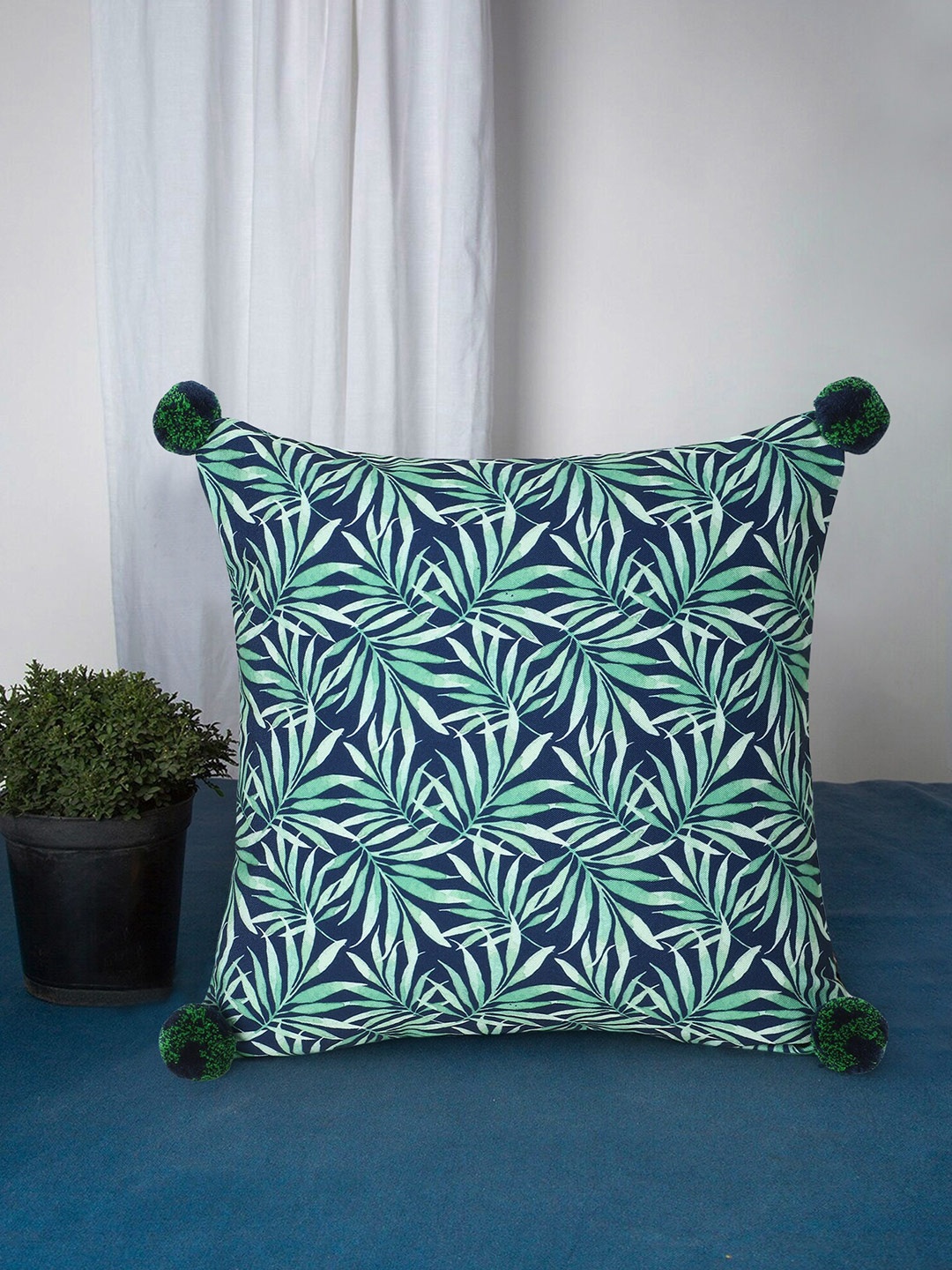 

Mezposh Green & Blue Floral Digital Printed Square Cushion Cover