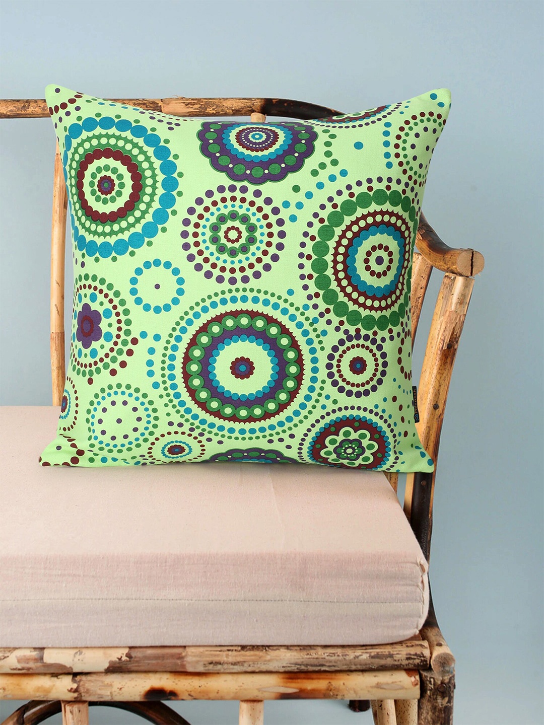 

Mezposh Fluorescent Green & Blue Ethnic Motifs Square Cushion Covers