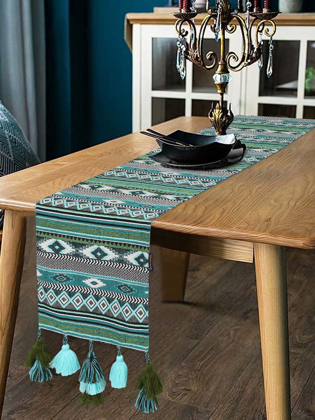 

Mezposh Turquoise Blue & White Printed Table Runner