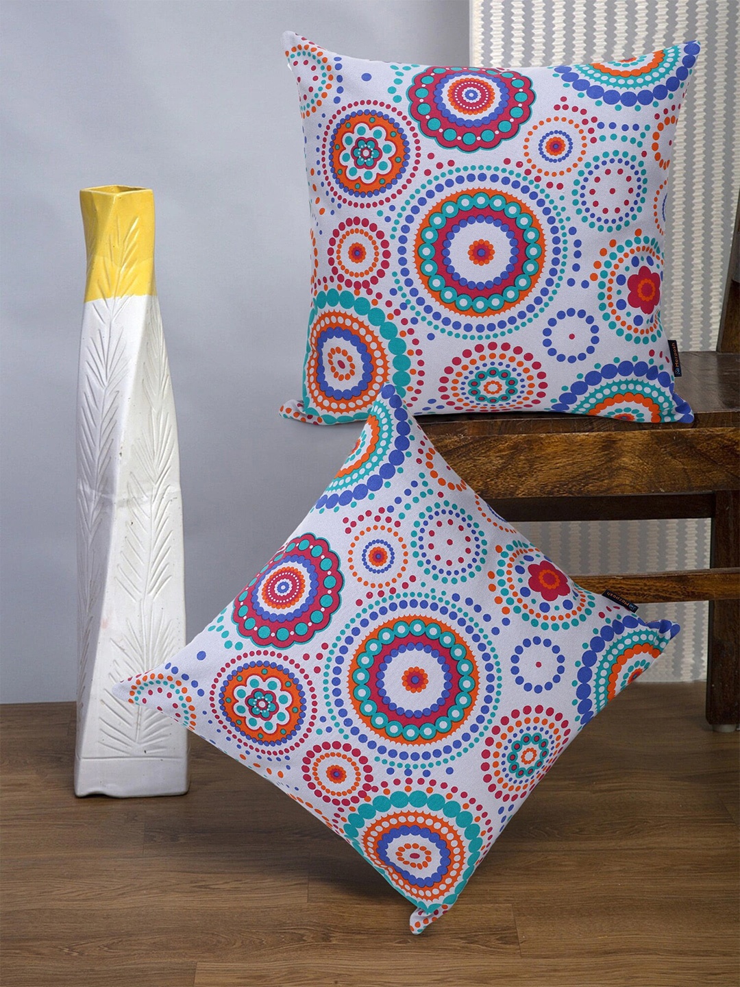 

Mezposh Pack Of 2 Grey Ethnic Motifs Printed Square Cushion cover