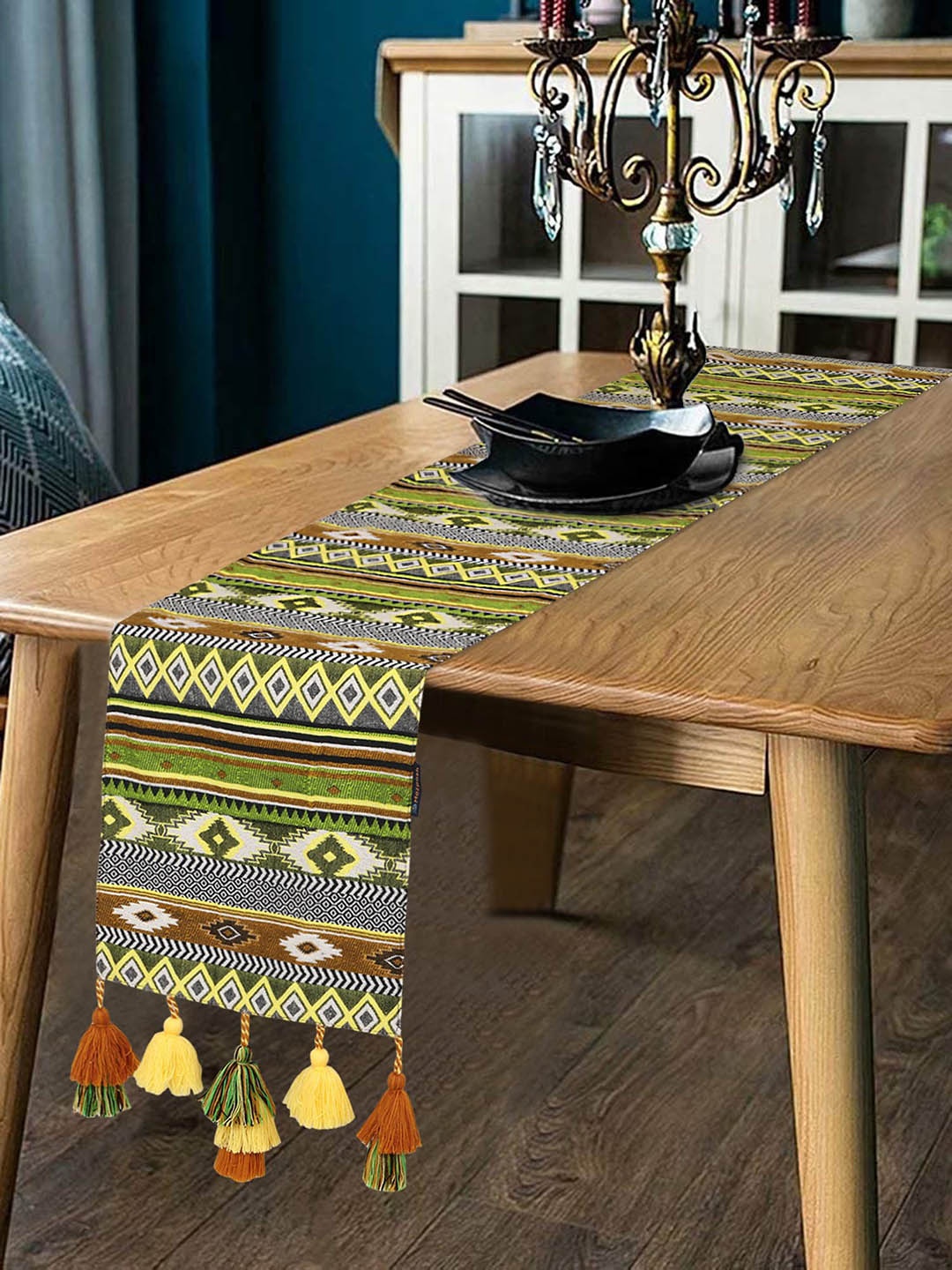 

Mezposh Brown & Green Ethnic Motifs Digital Printed 6 Seater Table Runner