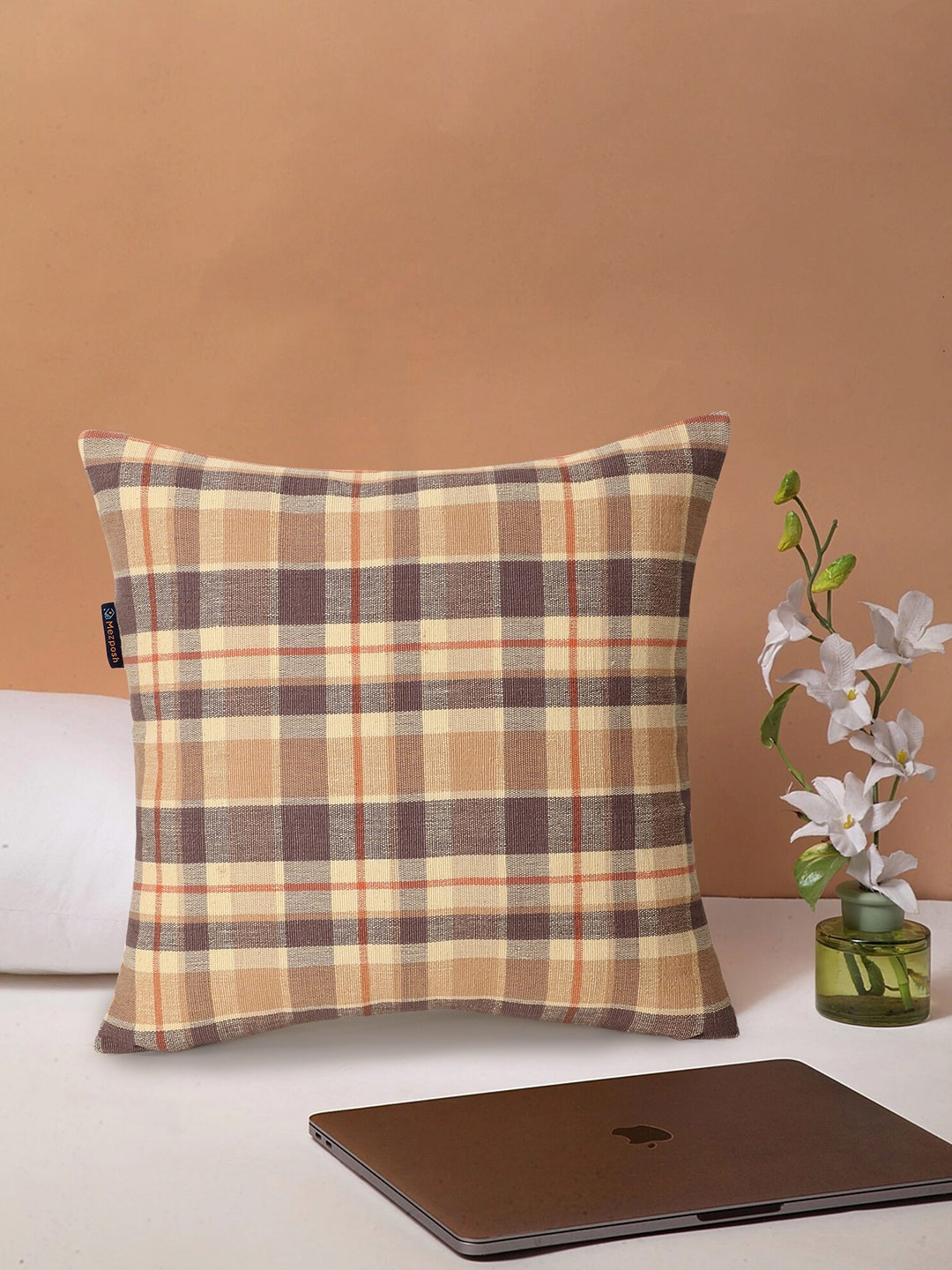 

Mezposh Beige & Rust Checked Square Cushion Covers