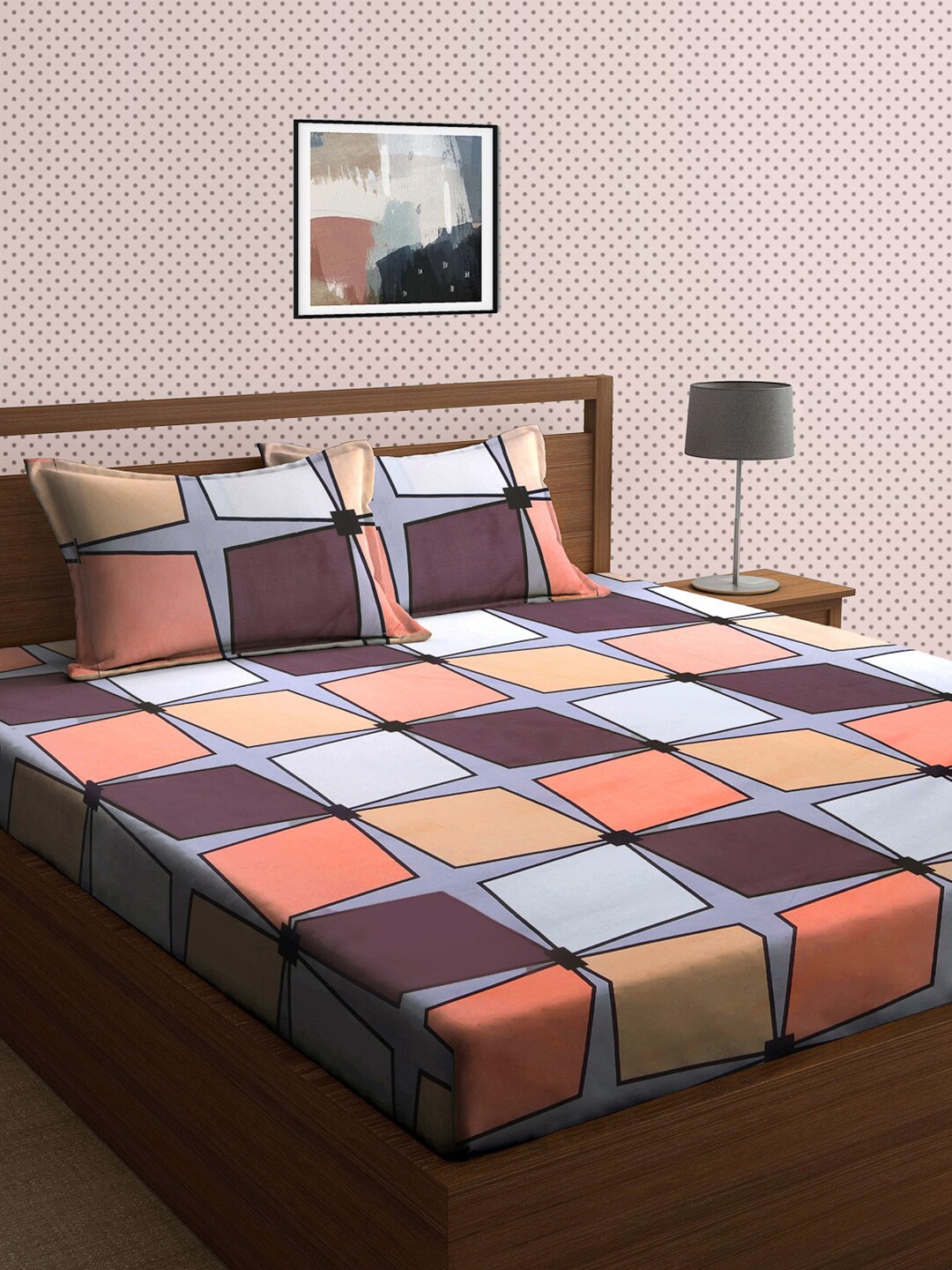 

Arrabi Unisex Multi Geometric 300 TC 1 Super King Bedsheet with 2 Pillow Covers