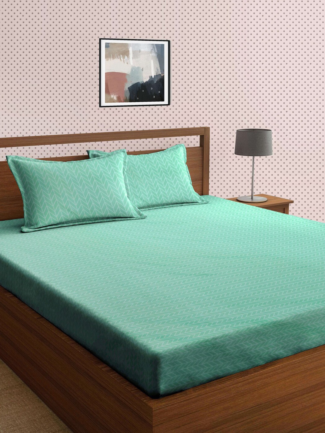

Arrabi Unisex Sea Green Geometric 300 TC 1 King Bedsheet with 2 Pillow Covers