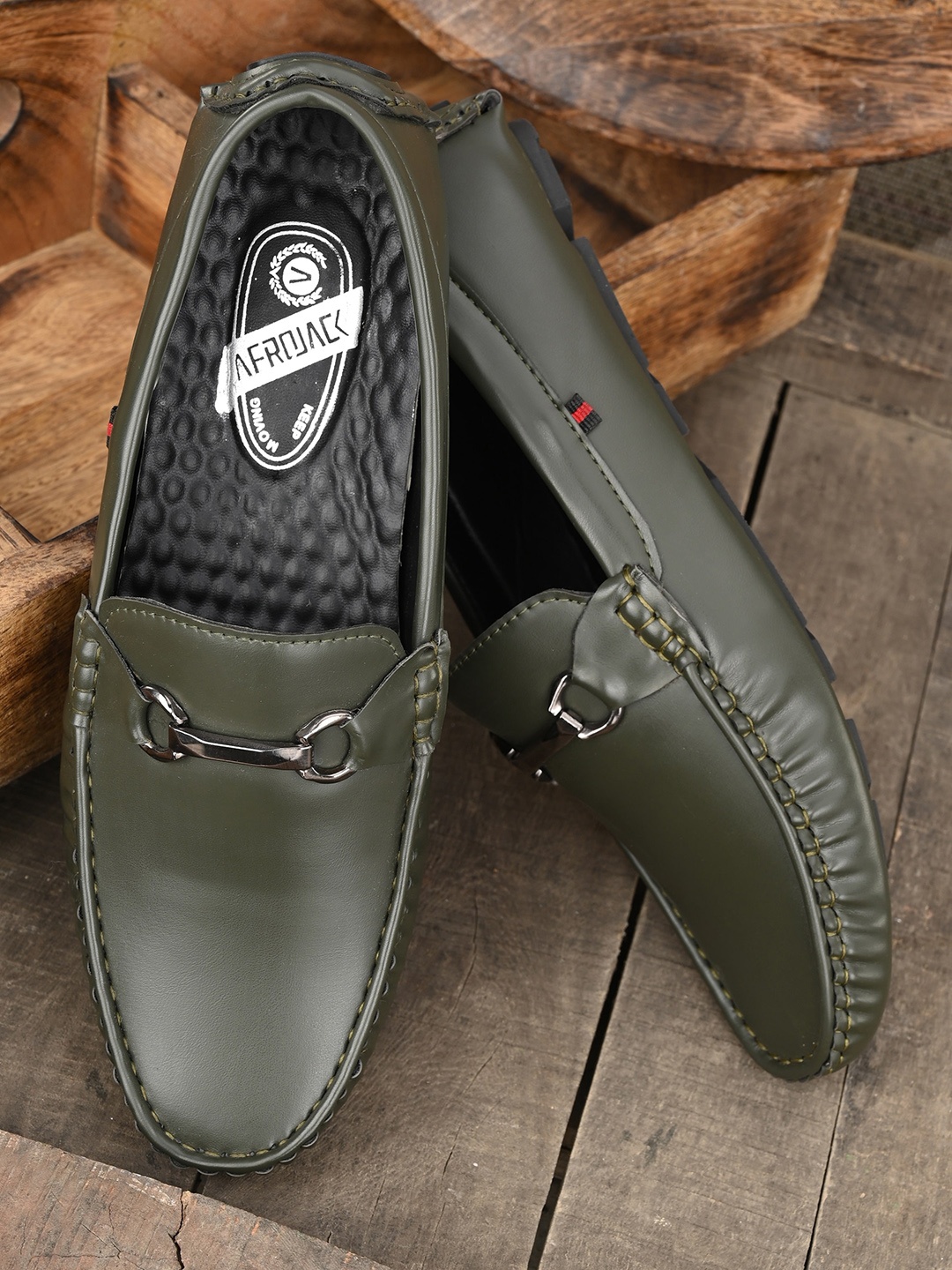 

AfroJack Men Olive Green Penny Loafers