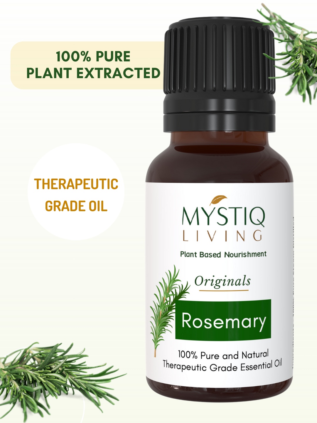 

MYSTIQ LIVING Rosemary Essential Oil For Acne & Hair Growth - 15ml, Transparent