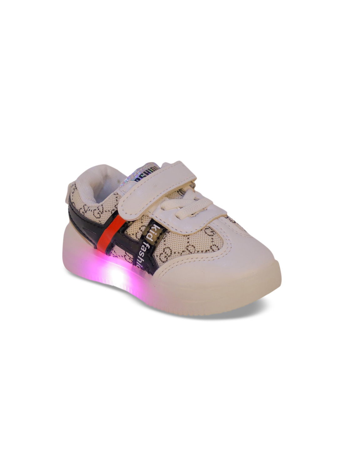 

FEETWELL SHOES Unisex Kids Beige Printed Sneakers With LED Lights