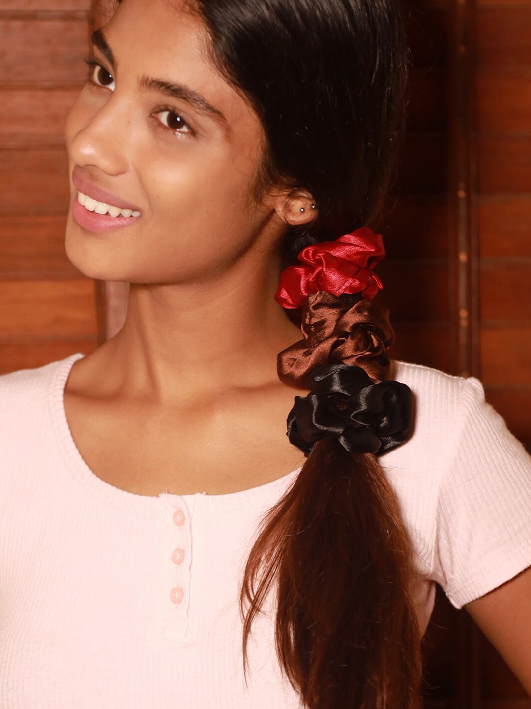 

Ayesha Women Red & Brown Set of 3 Satin Scrunchies