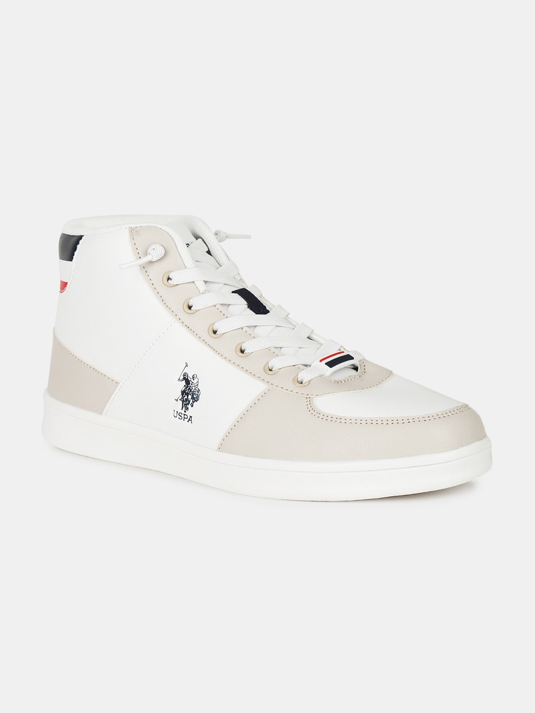 

U S Polo Assn Men Off White Colourblocked PU Sneakers