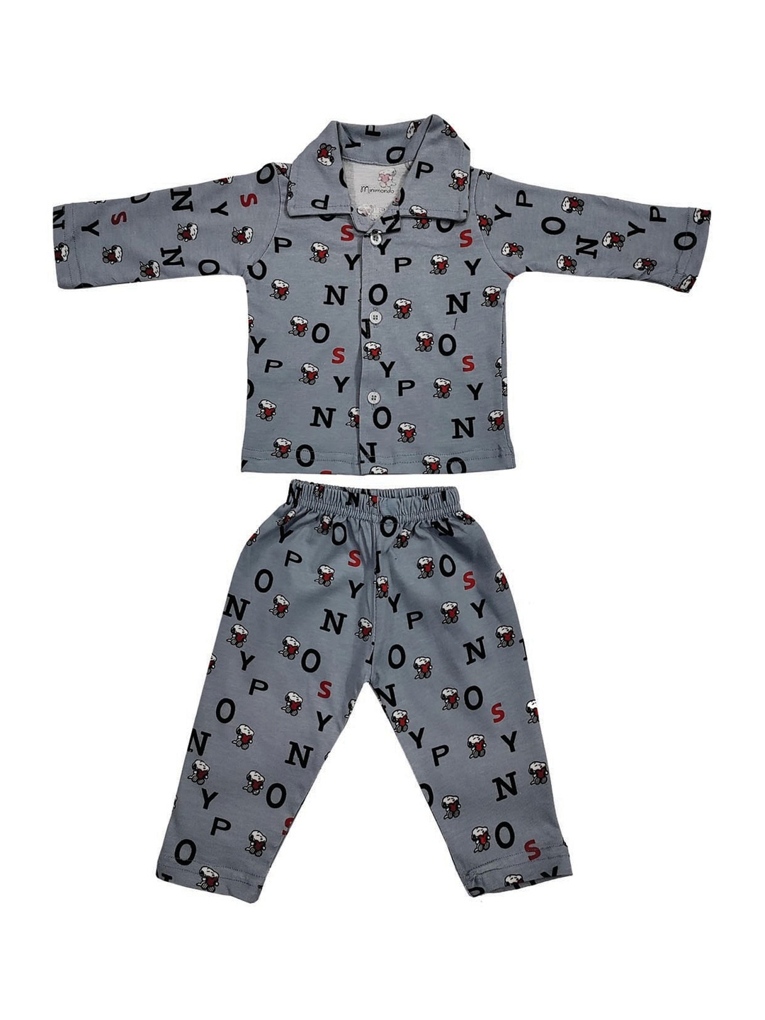 

Zoom Minimondo Unisex Kids Grey Printed Night suit