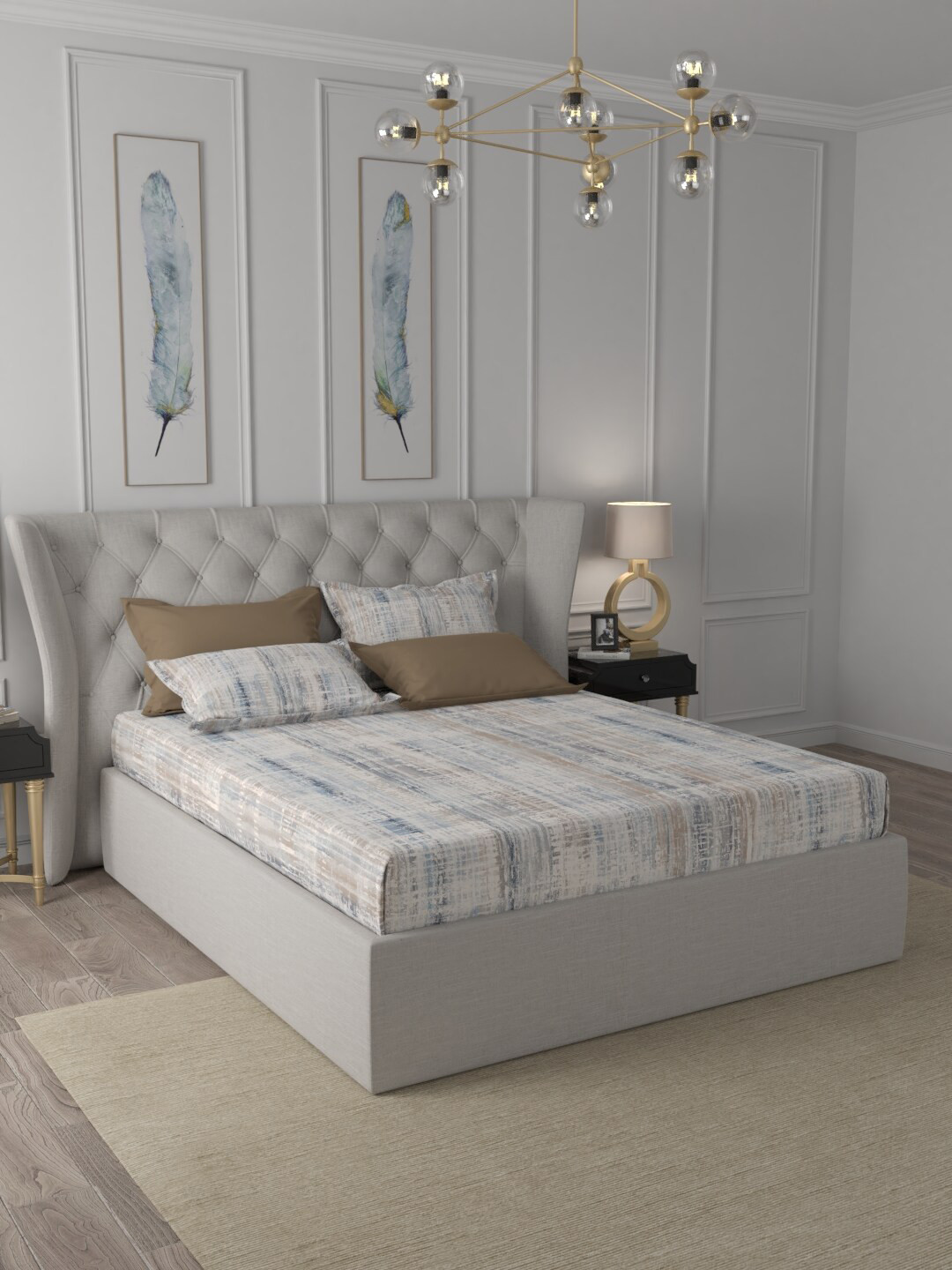 

MYTRIDENT Unisex Cream Striped 300 TC 1 King Bedsheet with 2 Pillow Covers