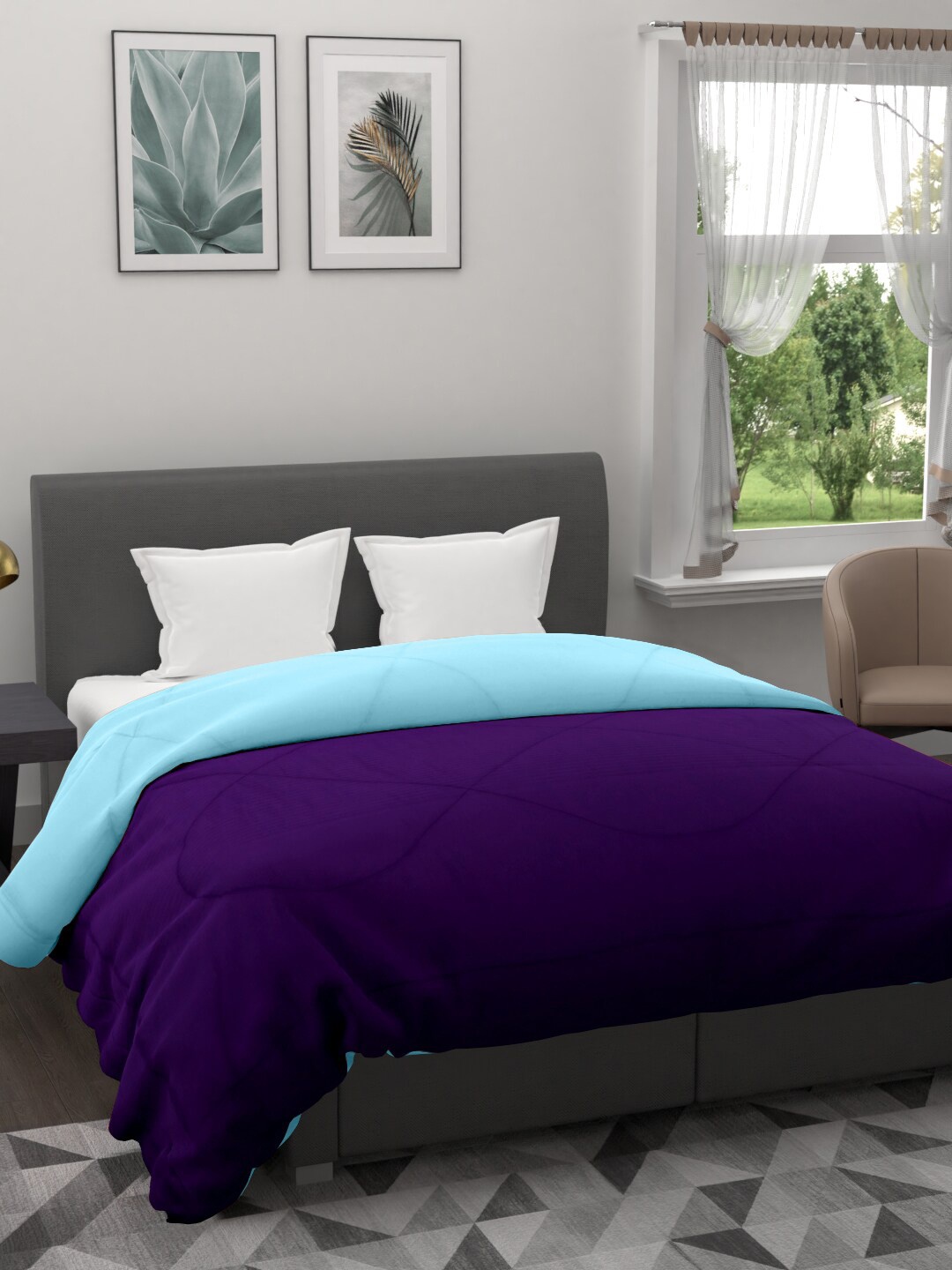 

Clasiko Unisex Violet & Blue Solid AC Room 233 GSM Double Bed Reversible Comforter