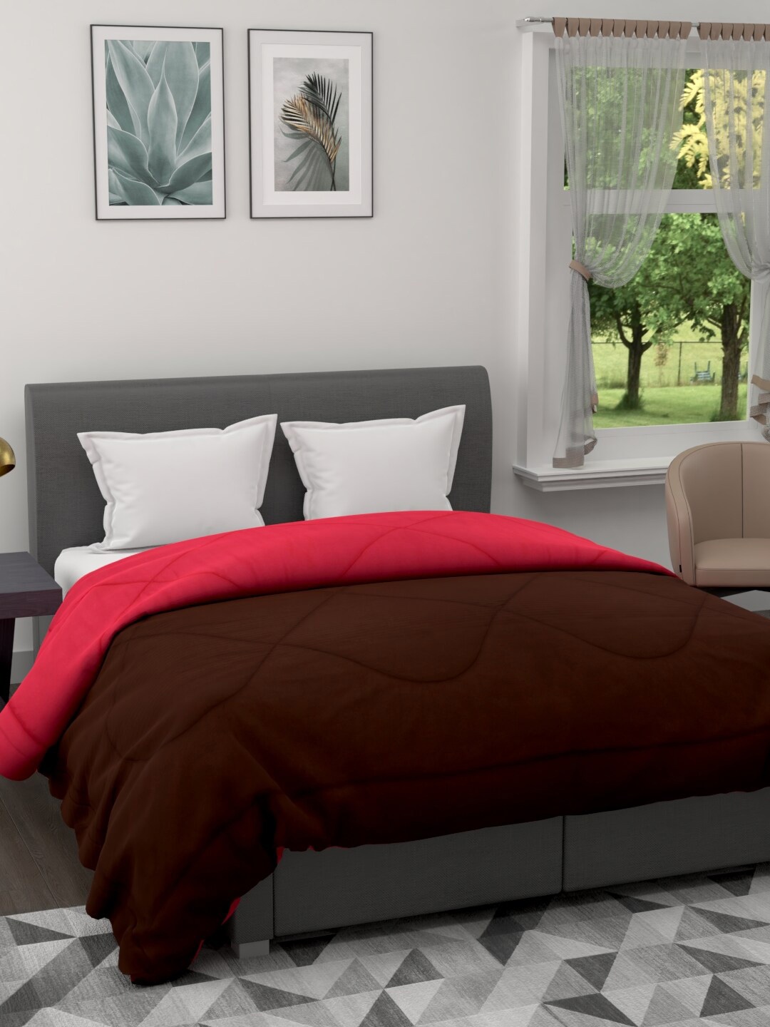 

Clasiko Magenta & Coffee Brown Mild Winter Reversible 233 GSM Double Bed Comforter