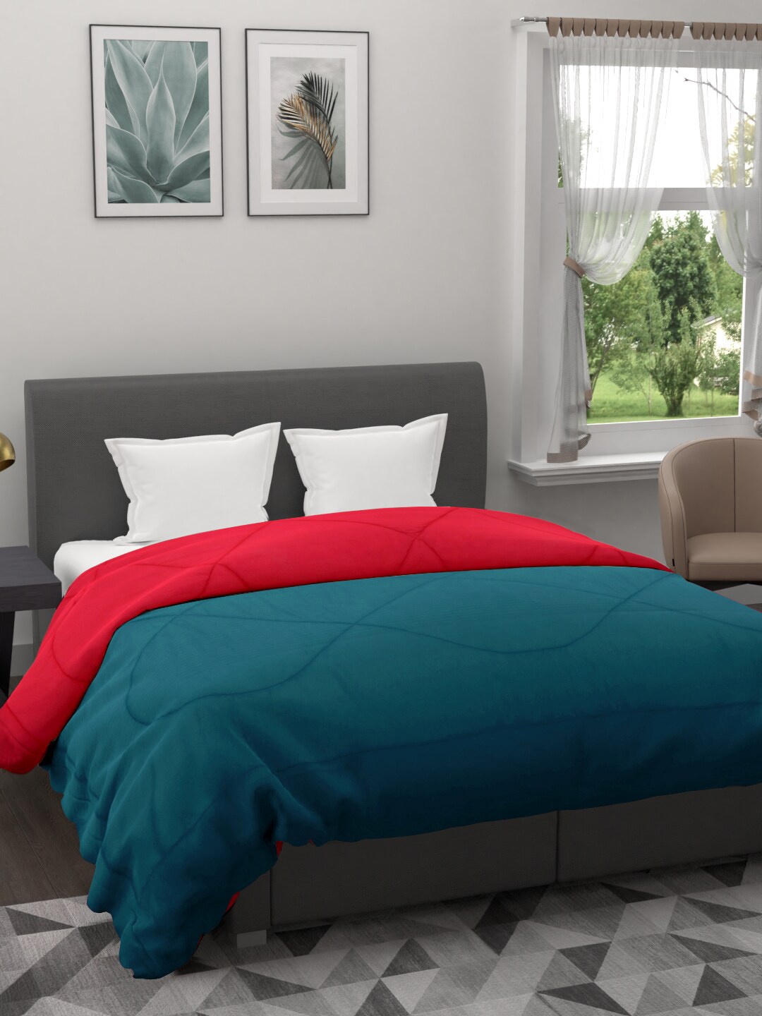 

Clasiko Teal & Red Mild Winter Cotton 233 GSM Reversible Double Bed Comforter