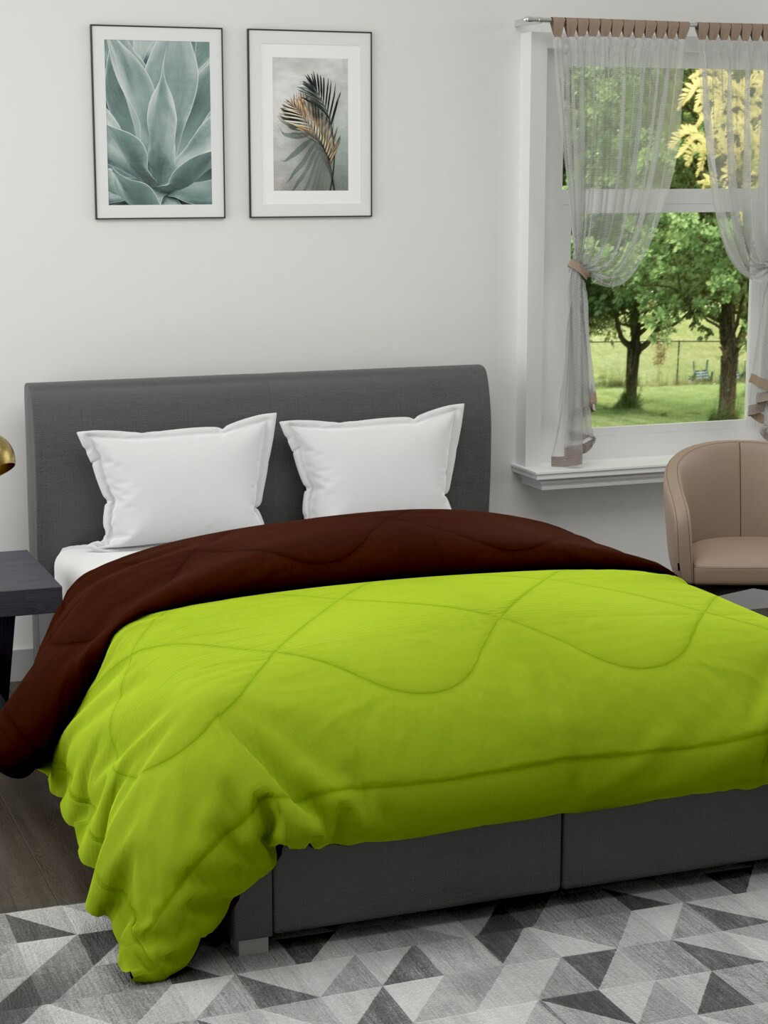 

Clasiko Green & Brown Cotton Mild Winter 233 GSM Reversible Double Bed Comforter