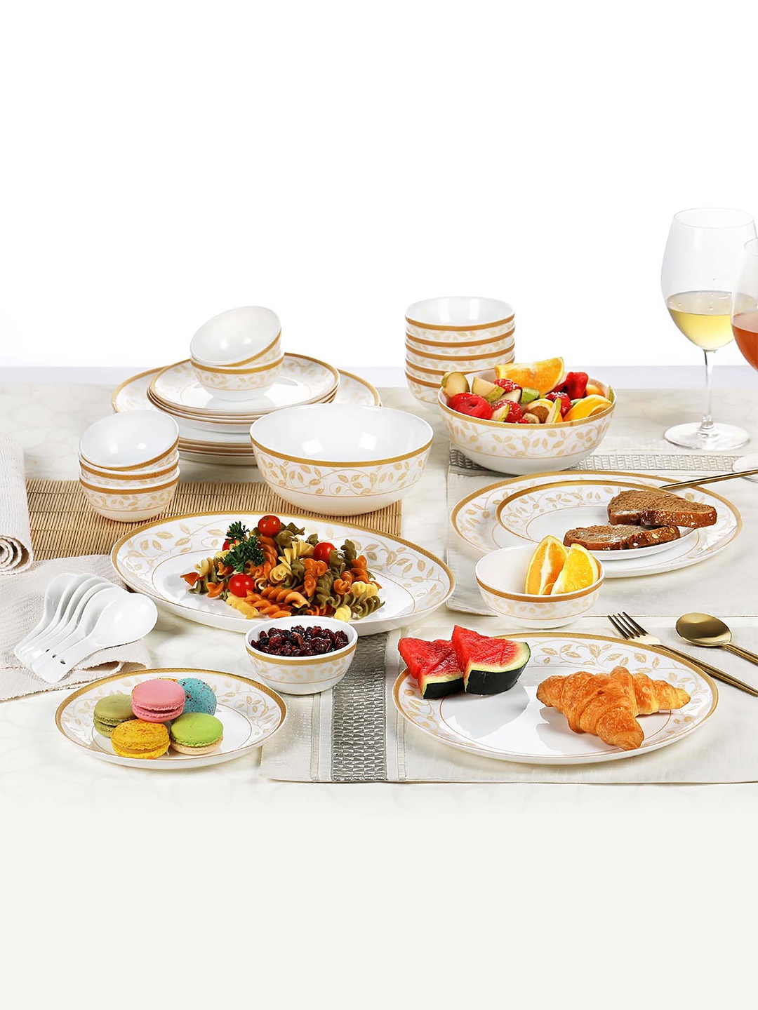 

Cello Set Of 33 White & Gold-Toned Printed Opalware Glossy Dinner Set