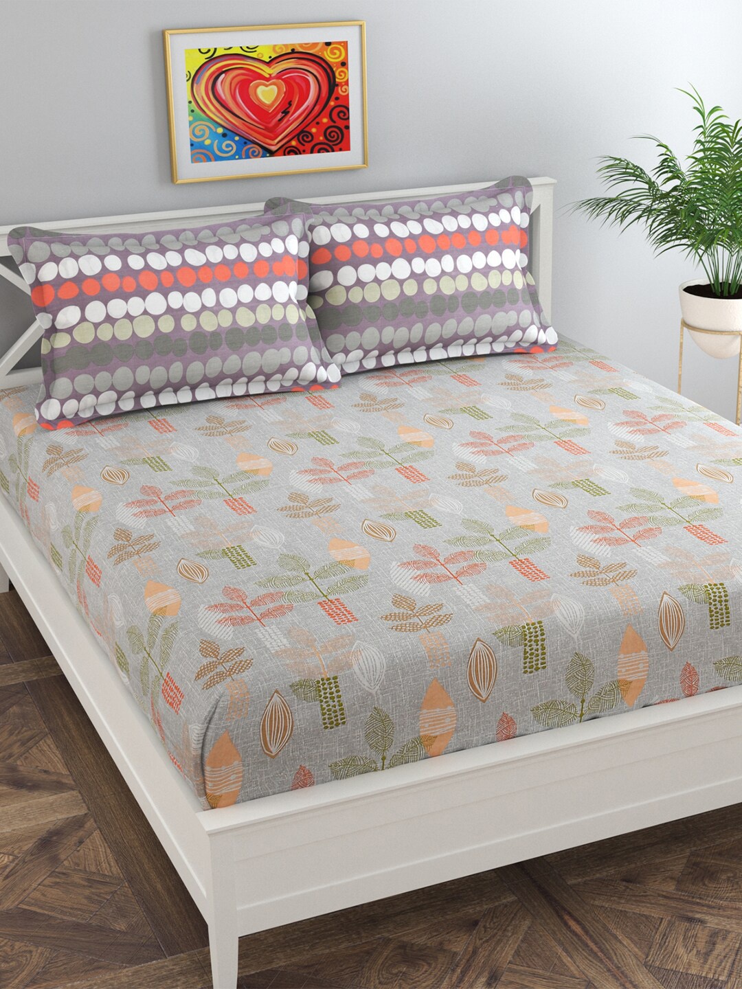 

Florida Unisex Grey Floral 200 TC 1 King Bedsheet with 2 Pillow Covers