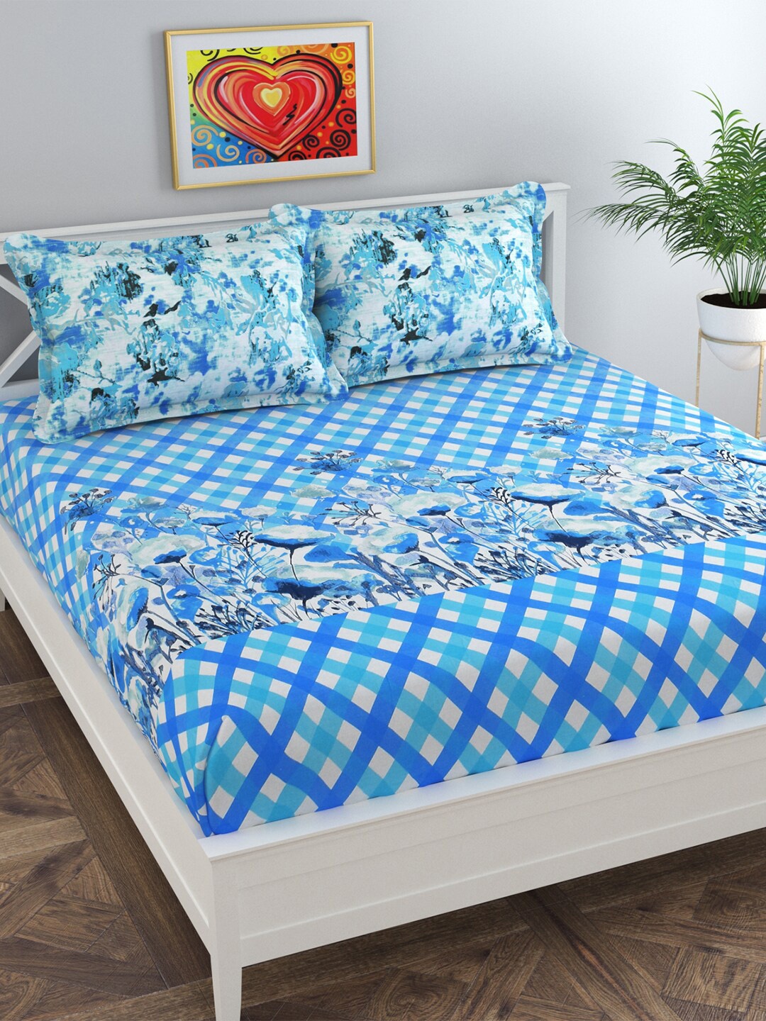 

Florida Unisex Blue Floral 200 TC 1 King Bedsheet with 2 Pillow Covers