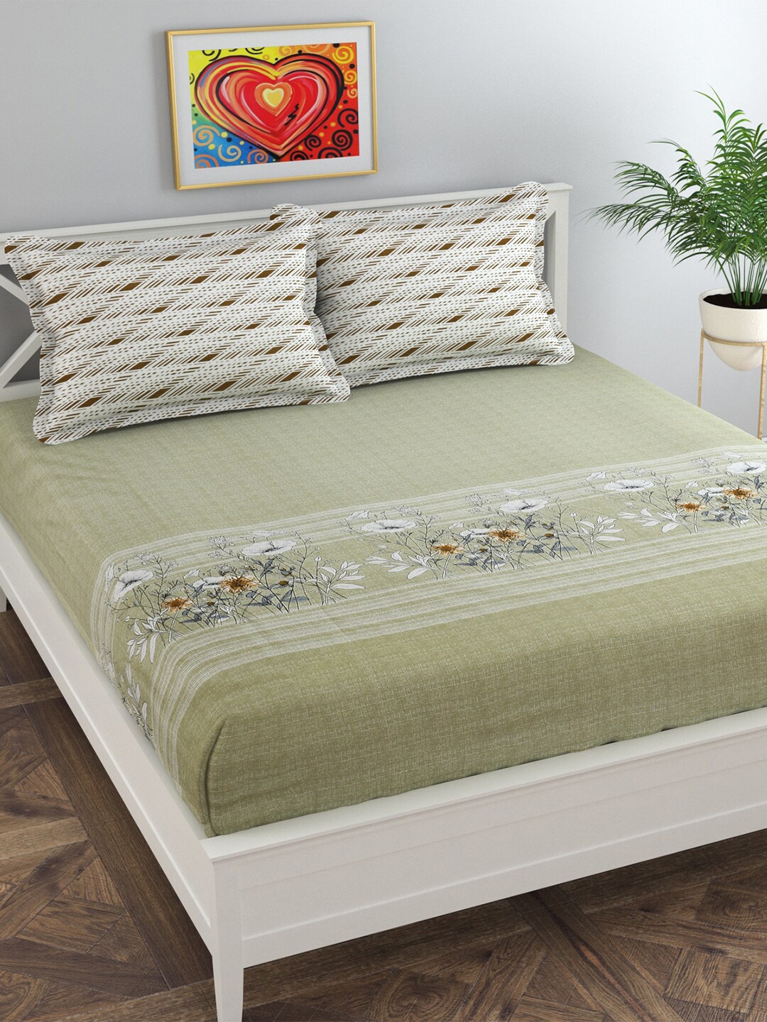 

Florida Unisex Green Floral 200 TC 1 King Bedsheet with 2 Pillow Covers