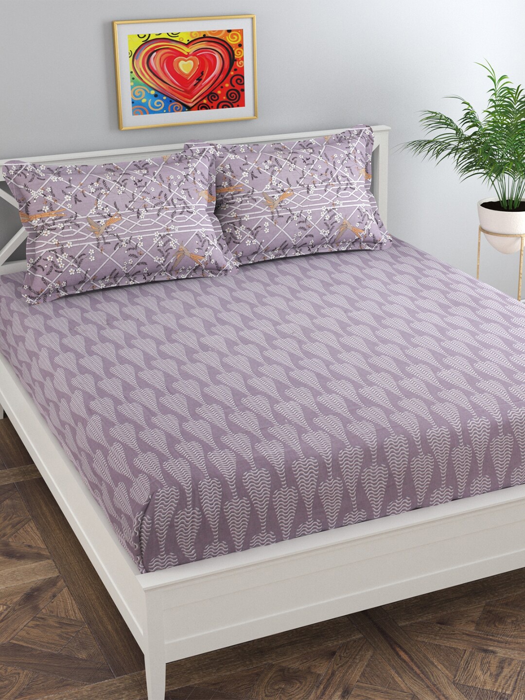 

Florida Purple Geometric Printed 200 TC 1 King Bedsheet with 2 Pillow Covers