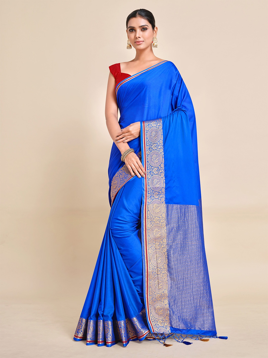 

MIMOSA Blue & Gold-Toned Zari Mysore Silk Saree