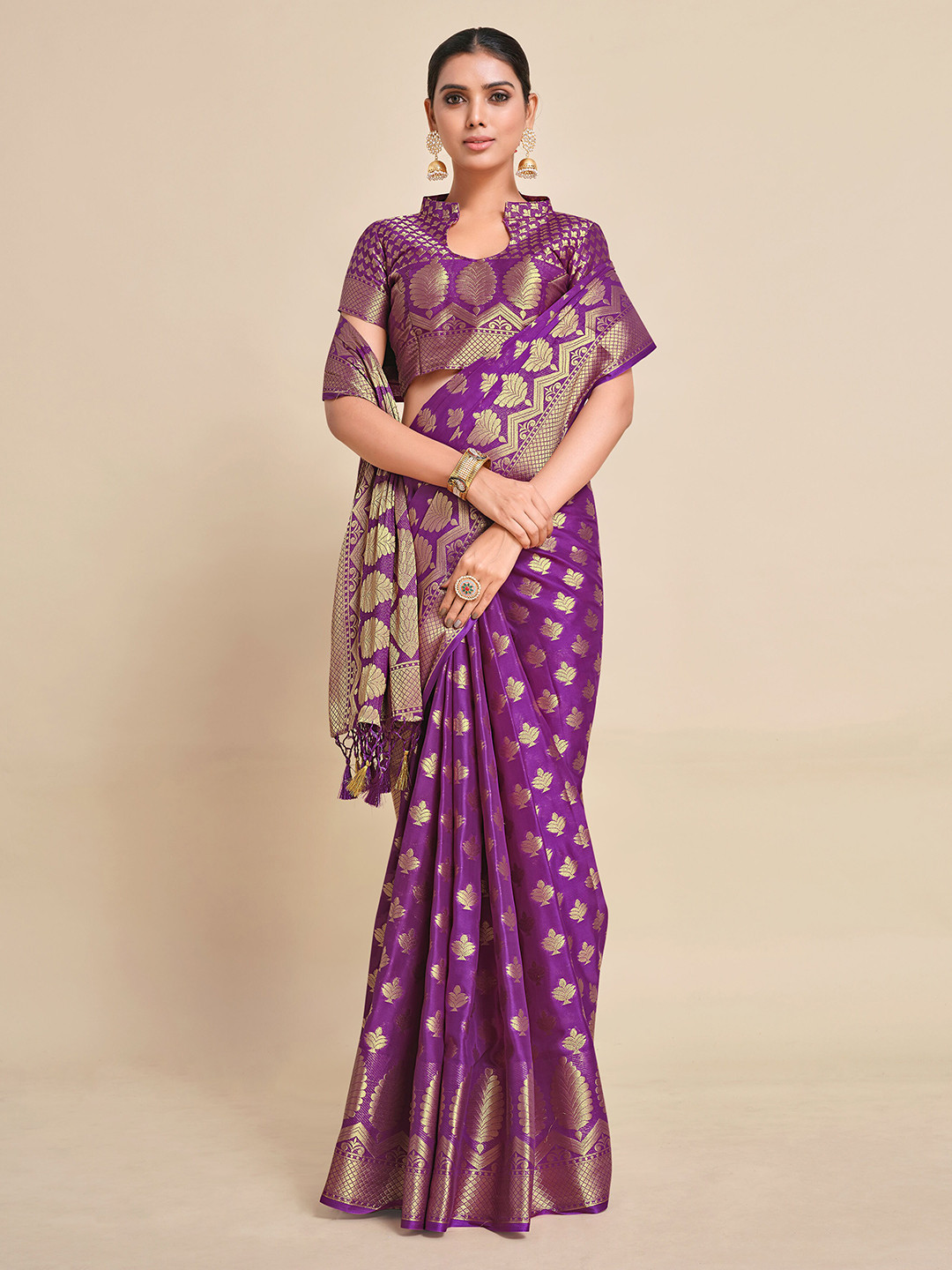 

MIMOSA Purple & Gold-Toned Ethnic Motifs Zari Mysore Silk Saree