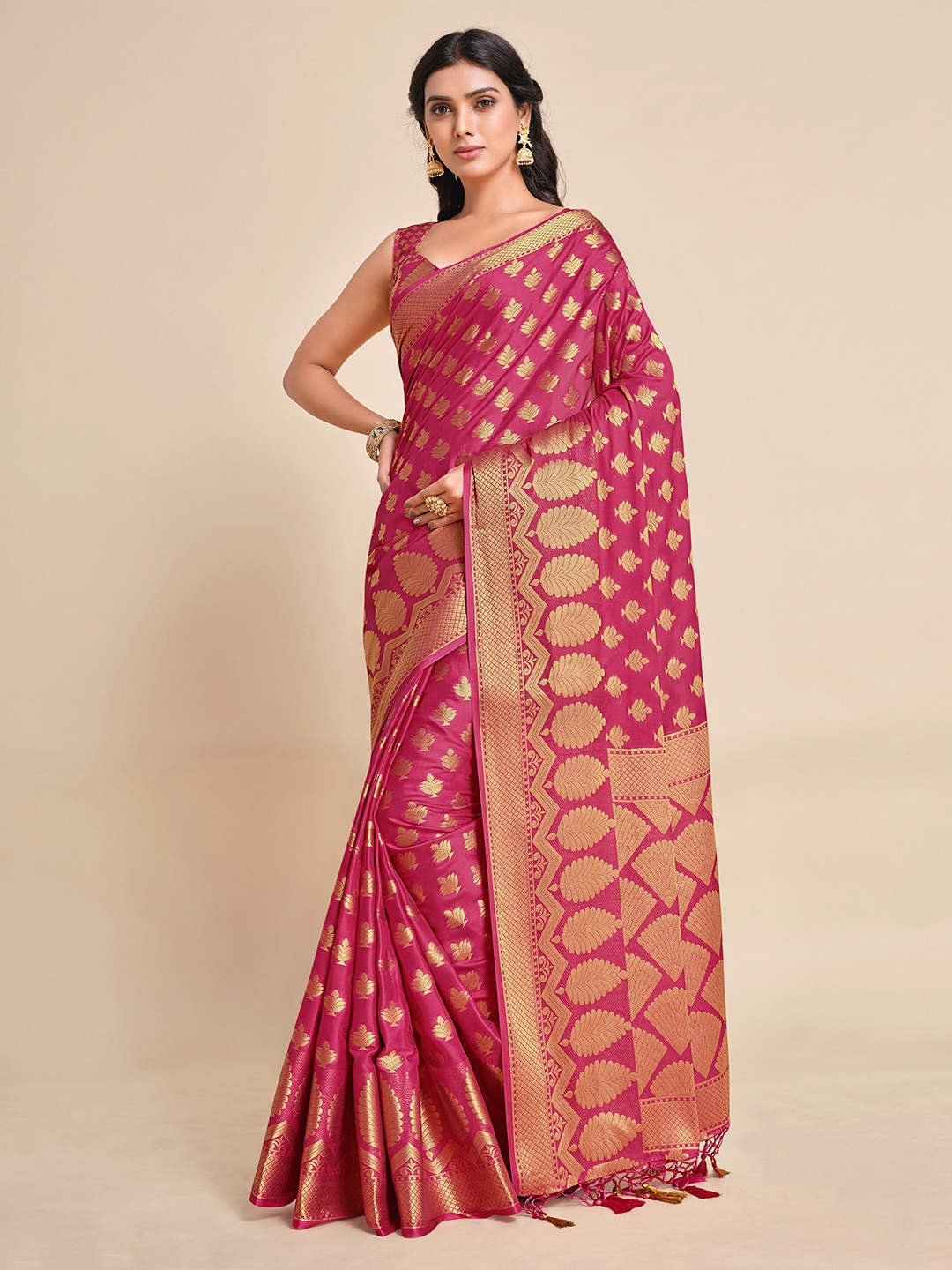 

MIMOSA Magenta & Gold-Toned Ethnic Motifs Zari Mysore Silk Saree