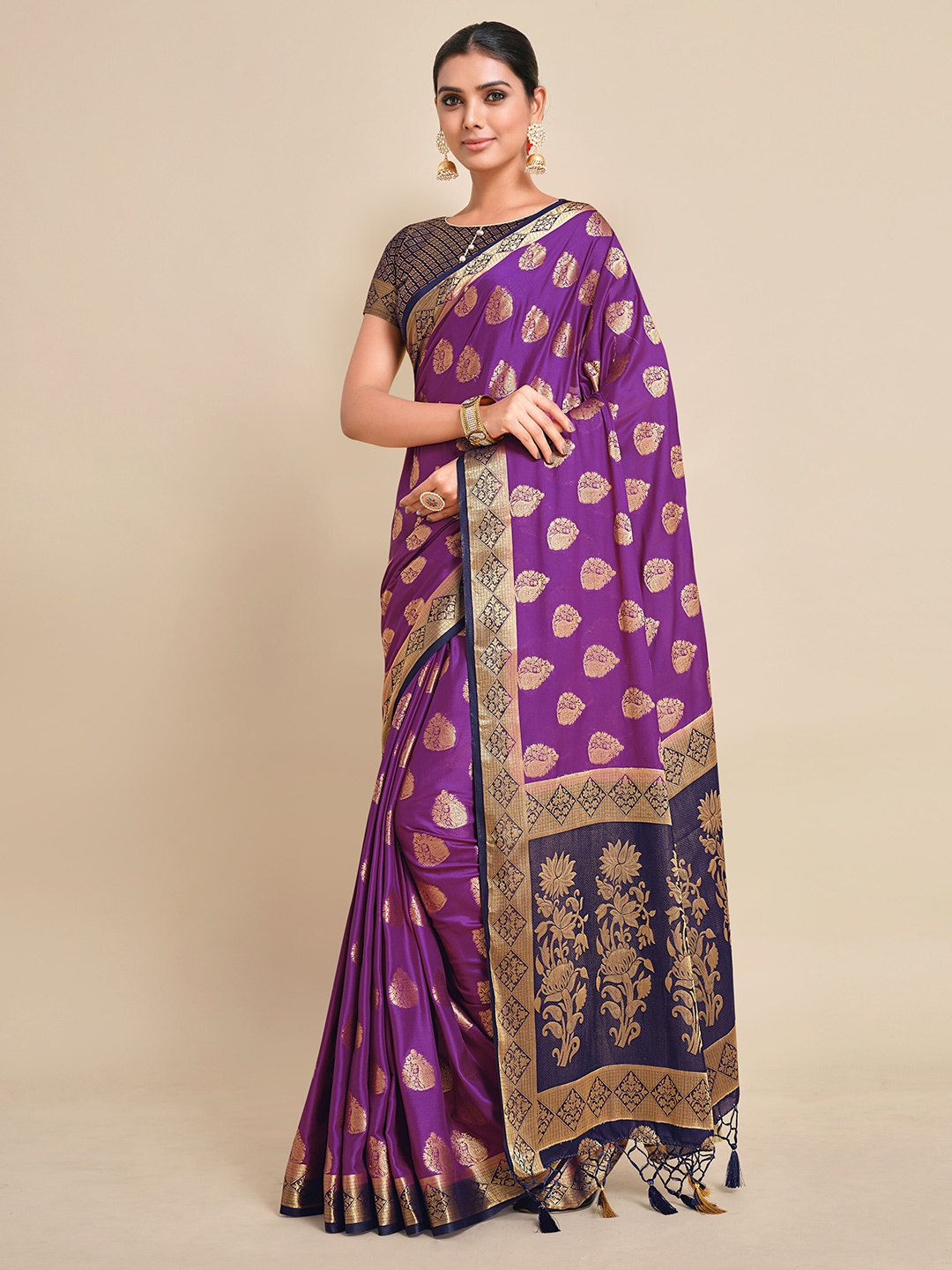 

MIMOSA Purple & Gold-Toned Ethnic Motifs Zari Mysore Silk Saree