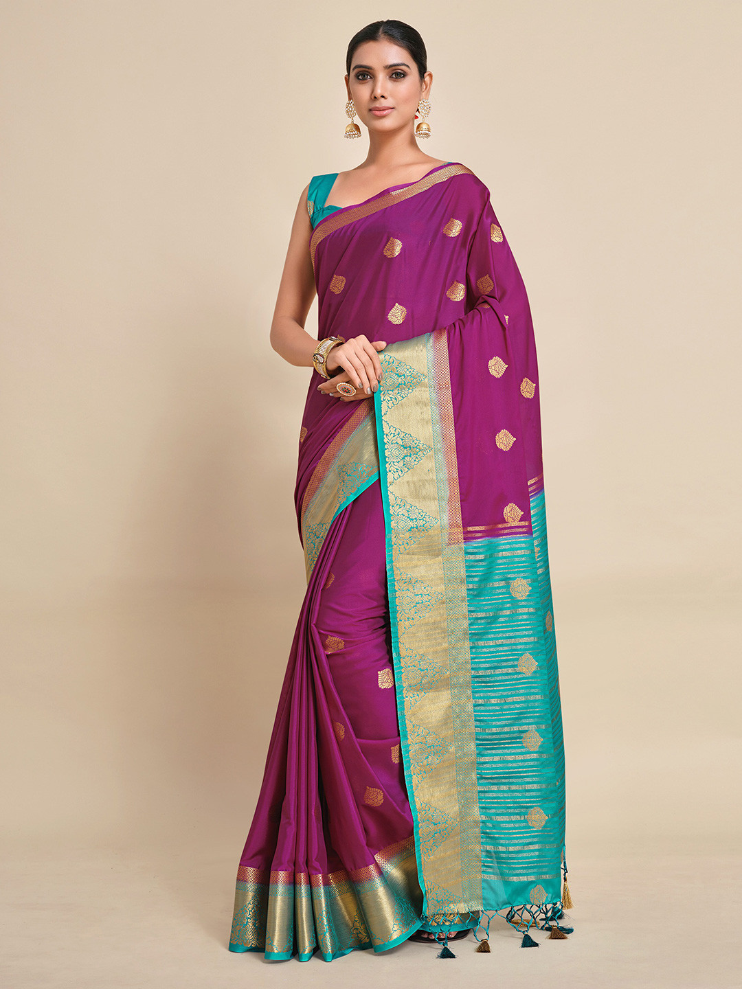 

MIMOSA Purple & Blue Ethnic Motifs Zari Mysore Silk Saree