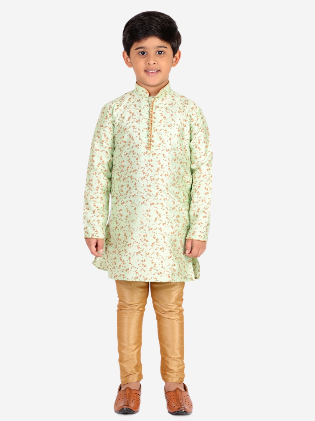 

Pro-Ethic STYLE DEVELOPER Boys Green Floral Printed Kurta with Churidar