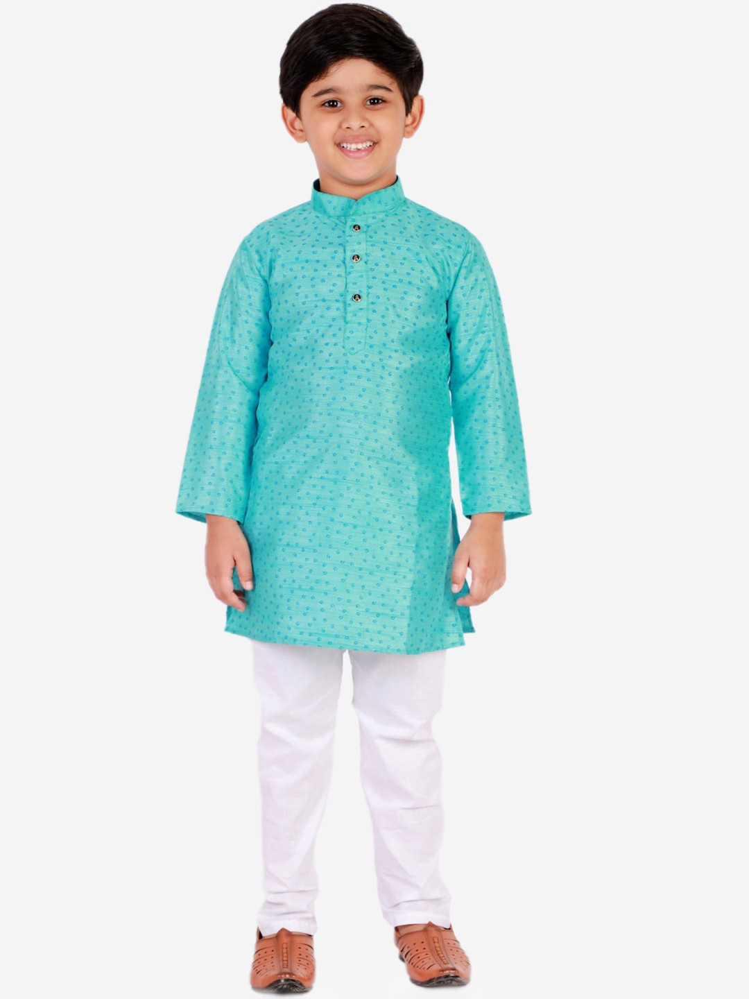 

Pro-Ethic STYLE DEVELOPER Boys Turquoise Blue Printed Kurti with Pyjamas