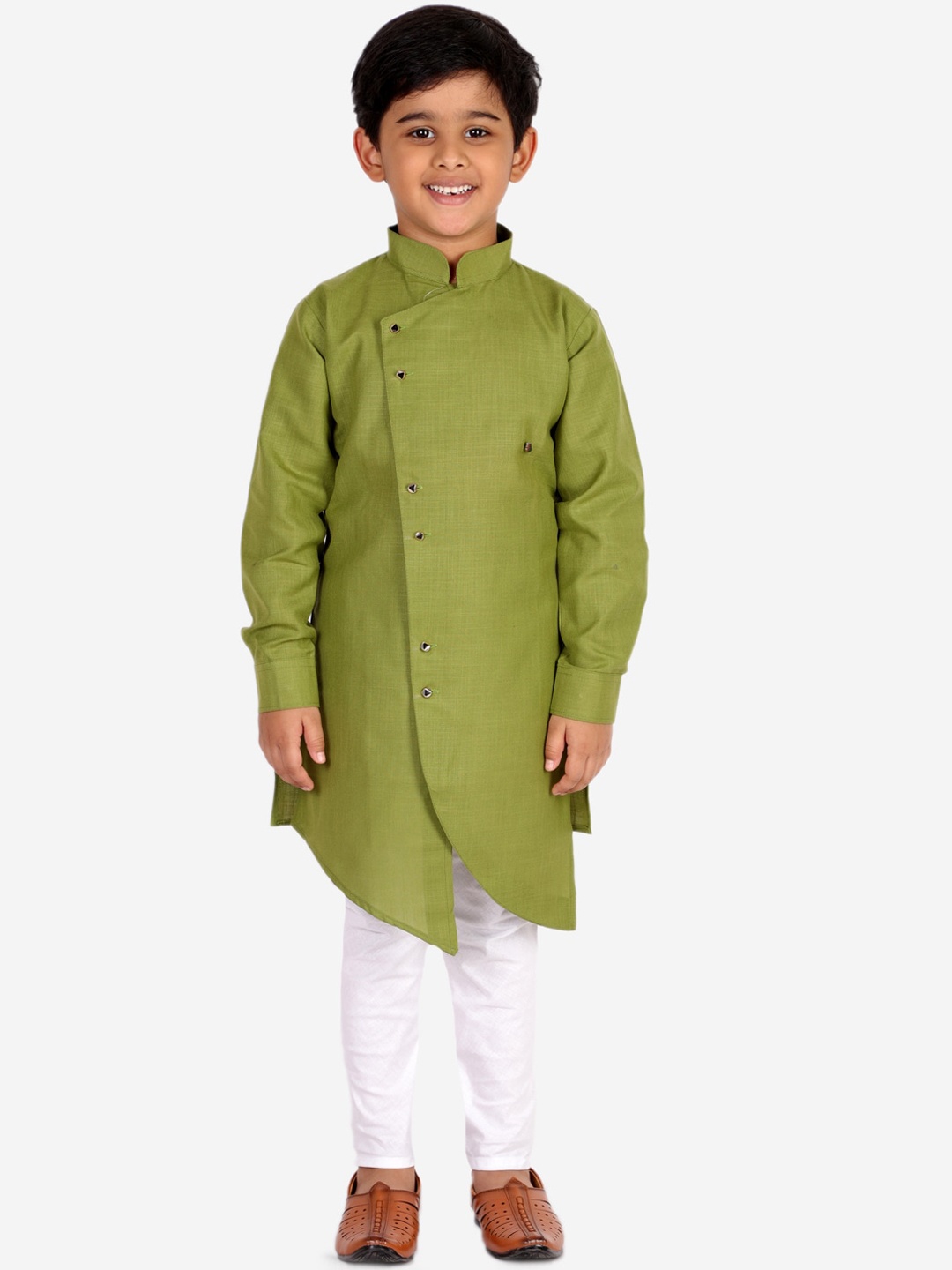

Pro-Ethic STYLE DEVELOPER Boys Green Angrakha Kurta with Trousers