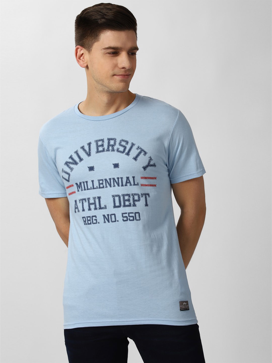 

Peter England Casuals Men Blue Typography Printed Slim Fit T-shirt