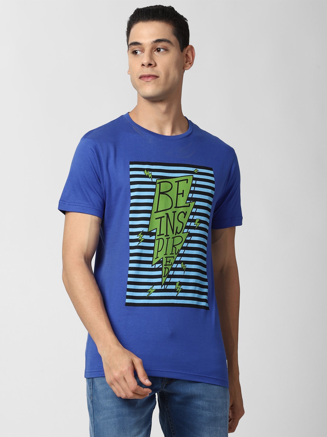 

Peter England Casuals Men Blue Typography Printed Slim Fit T-shirt